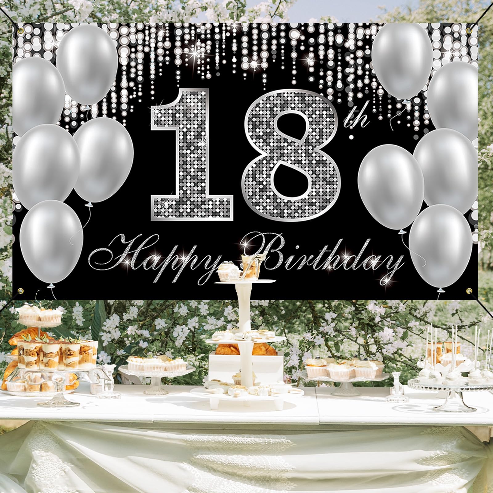Panneau Photo Anniversaire 18 Ans Déco Anniversaire 18 Ans - Bannière Noir & Or 180x110cm - Toile De Fond Photo - Fête Garçon Ou Fille Decoration Anniversaire 18 Ans Garçon