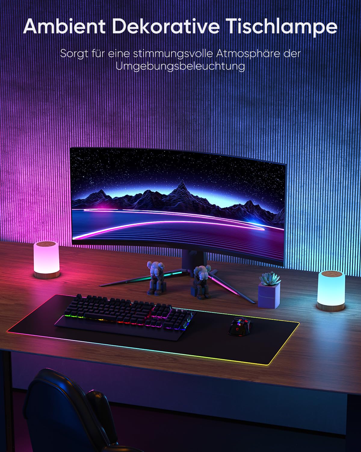 Bonsery Lampka nocna LED, dotykowa, ściemniana z 256 kolorami RGB i 3 trybami, lampka nocna dla dzieci, ładowalna przez USB z funkcją timera i pamięci, słoje drewna, lampa stołowa bezprzewodowa do