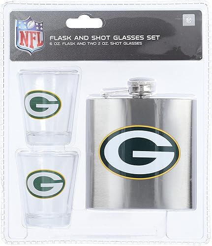 Juego de vasos de chupito y petaca de acero inoxidable de la NFL