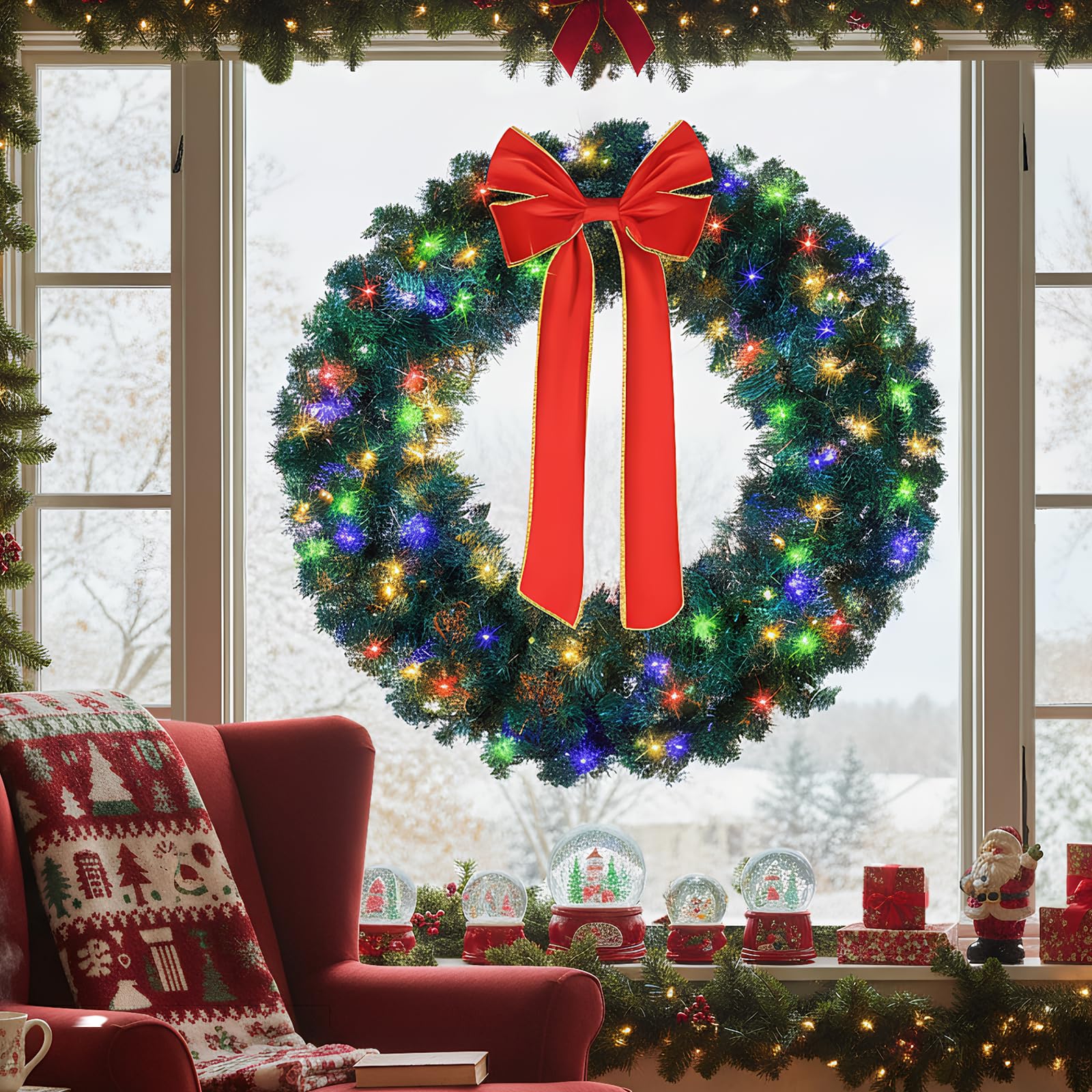 Bonnlo 48in/120cm Large Christmas Wreath with Warm Lights for Outdoor โ image 1