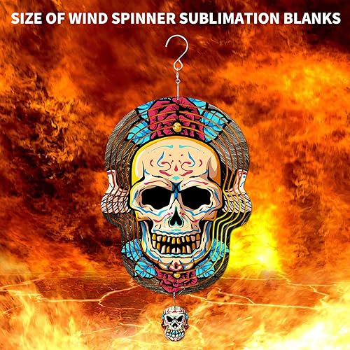Miniatura 3 de Paquete de 4 hilanderos de viento de sublimación, escultura cinética de aluminio 3D con forma de calavera, molduras de suspensión giratorias para