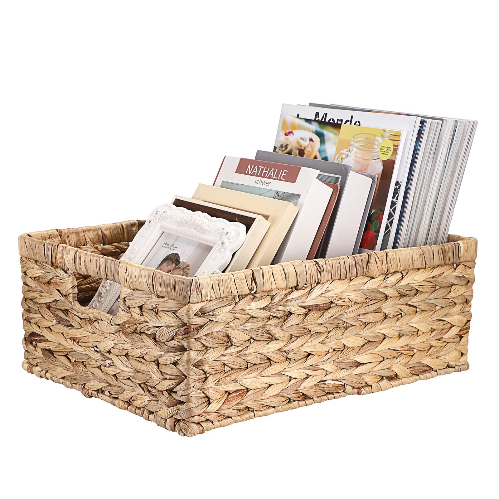 IGNPION Water Hyacinth Storage Opened Basket Living Room Decorative Baskets Woven Wicker Towel Basket with Handles Bathroom Storage Organiser Box, Shelves & Desks Multipurpose Storage Hamper