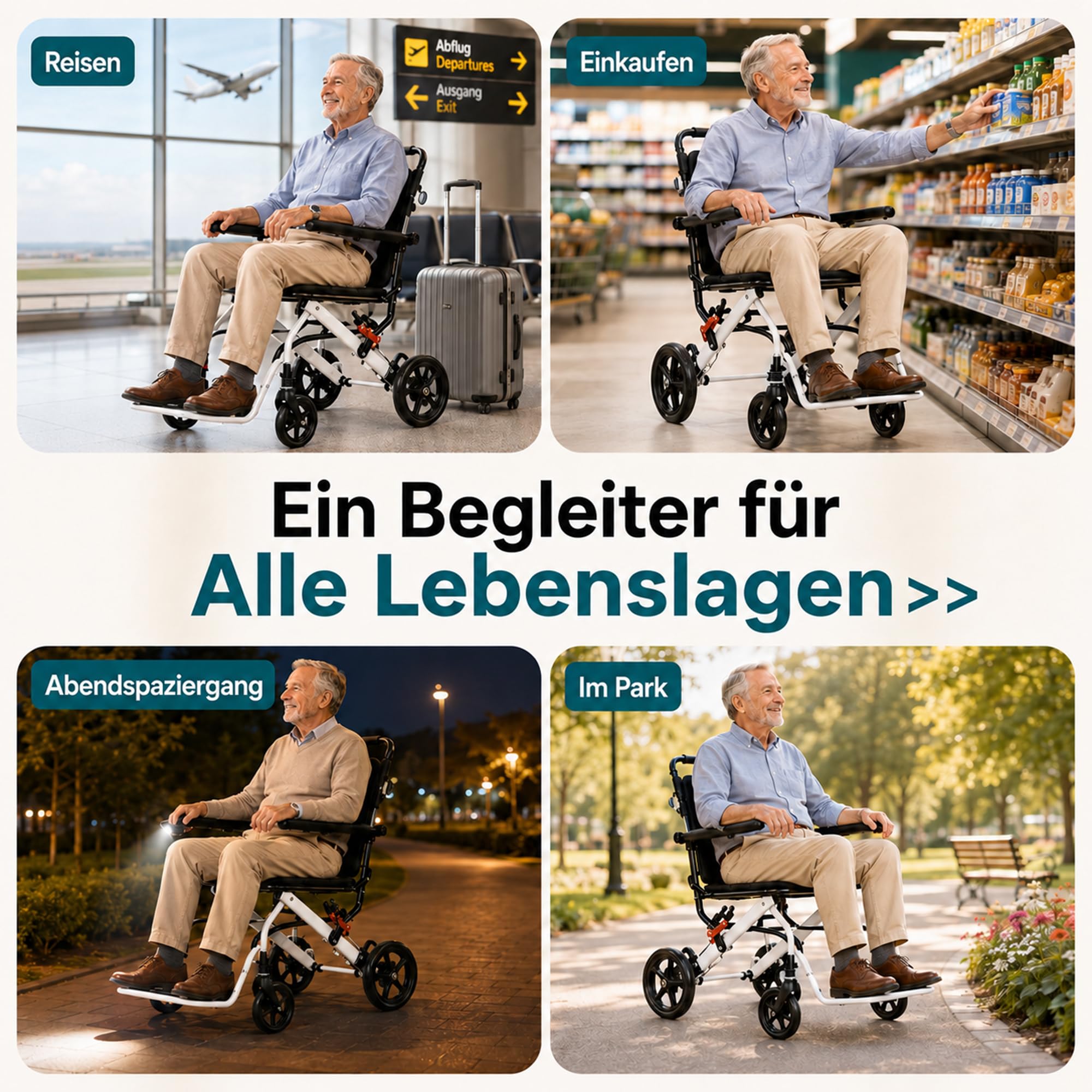 Silla de ruedas plegable ultraligera con frenos, capacidad de carga de 100 kg, silla de ruedas de aleación de acero al carbono, ideal para menores de 180 cm de grosor y ancianos, asiento de 40 cm