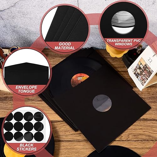 Miniatura 3 de Teling 60 Pcs Vinyl Record Sleeves Black Blank Album Jackets 12 Inches Square Outer and Inner Sleeves for Vinyl Records LP Paper Cardboard Record