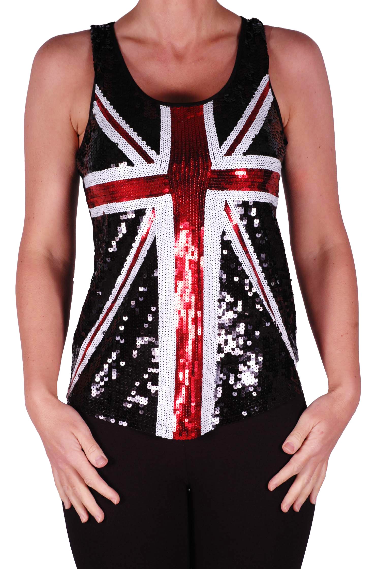 Eyecatch Women's Black Union Eye Catch - Brittania Union Jack Sequin Vest Top