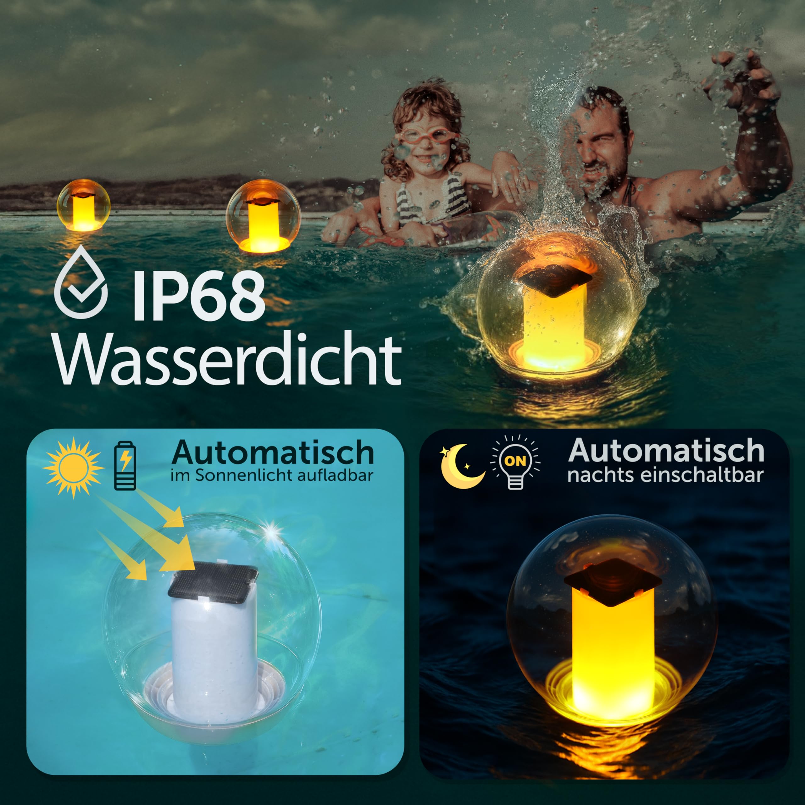 VISOFO Solar-Schwimmende Poolleuchten, wasserdicht, für den Außenbereich, flackernde Laterne, Landschaftsdekoration, leuchtende Kugeln für Pool, Spa, Schlafzimmer, Nachtdekoration (1 Stück)