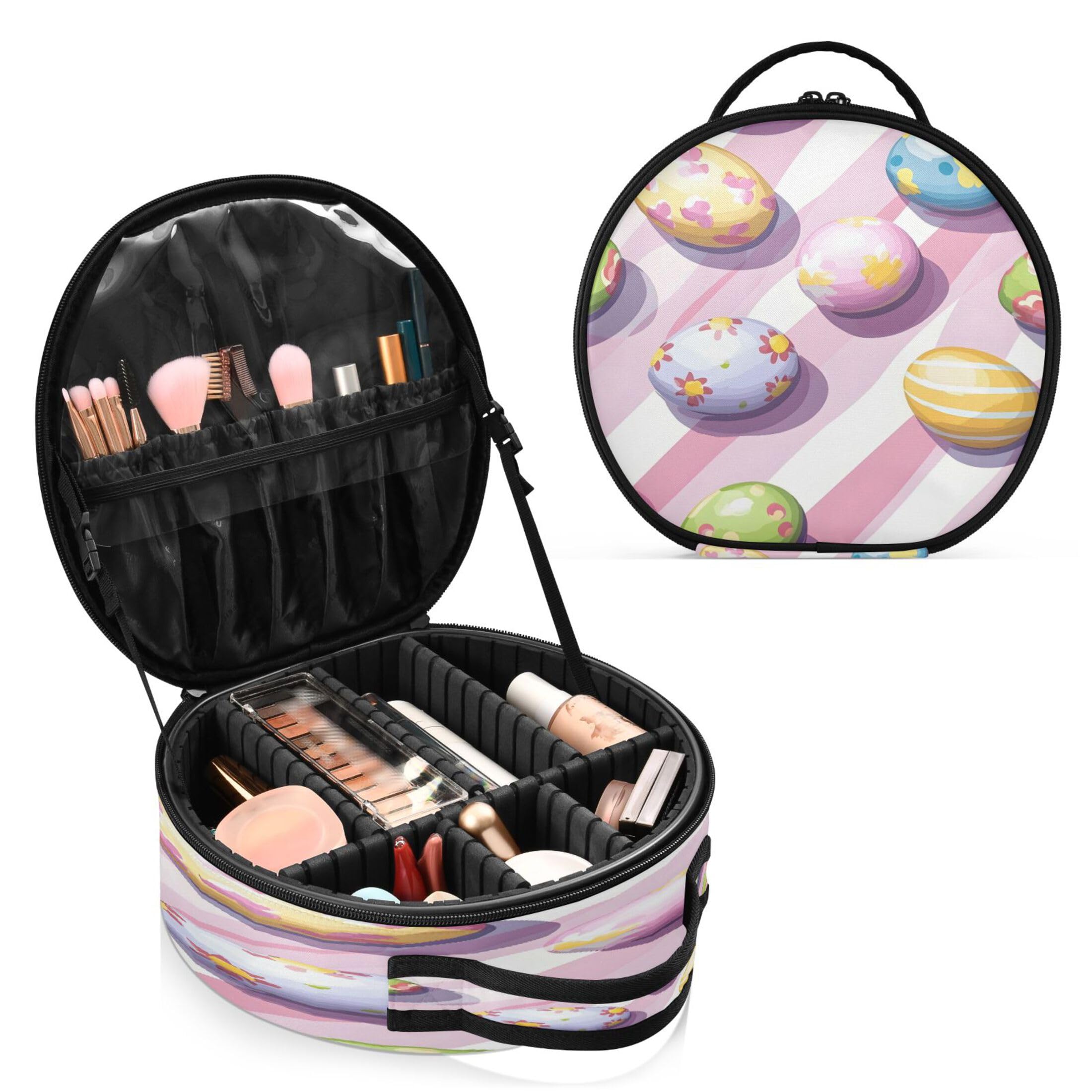 Takiito Colorful Easter Eggs Travel Makeup Case Portable Makeup Box Artist Cosmetic Case Organizer With Adjustable Dividers