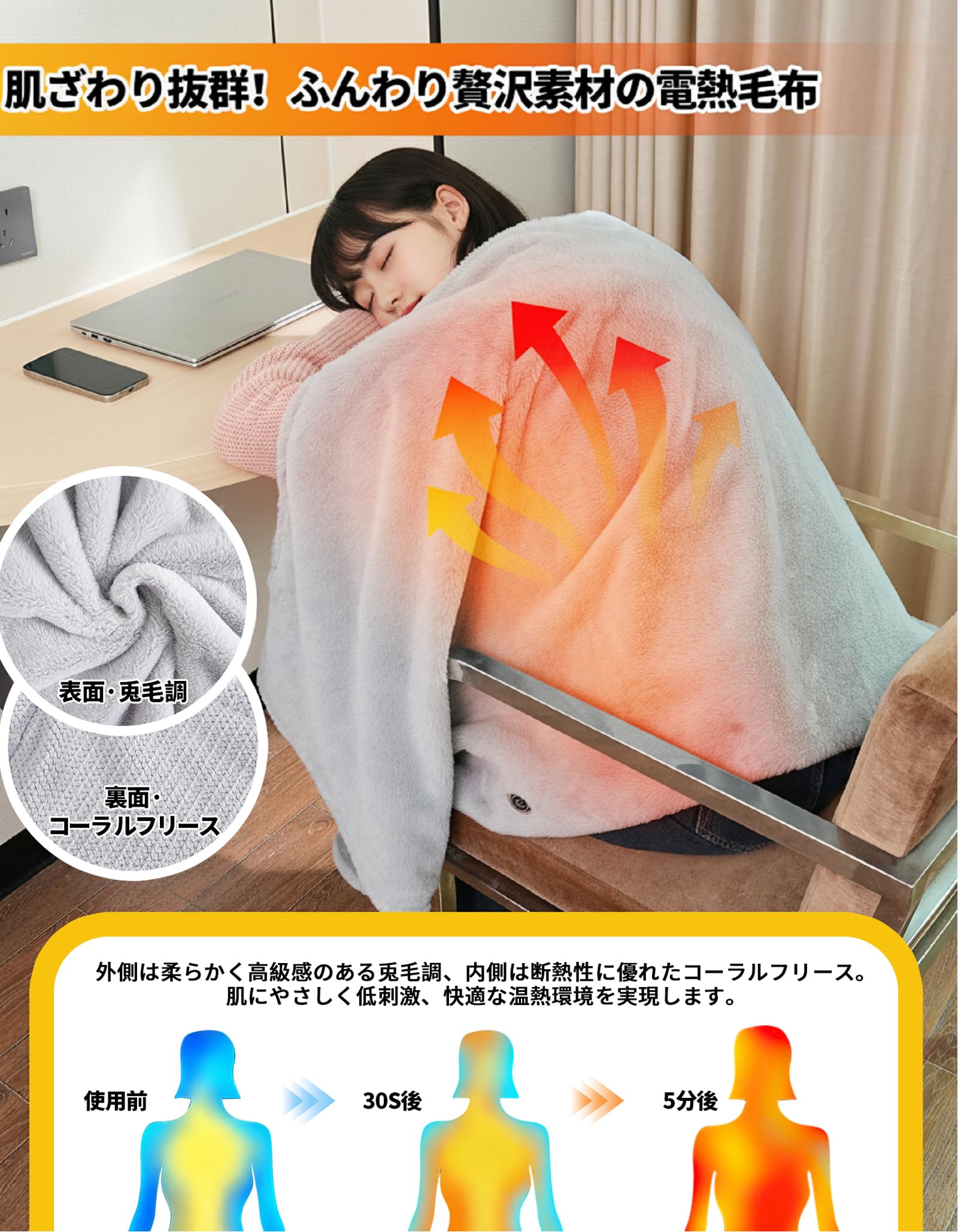 Amazon | 電気毛布 ひざ掛け 8箇所発熱 Ymitoo 電気ブランケット USB