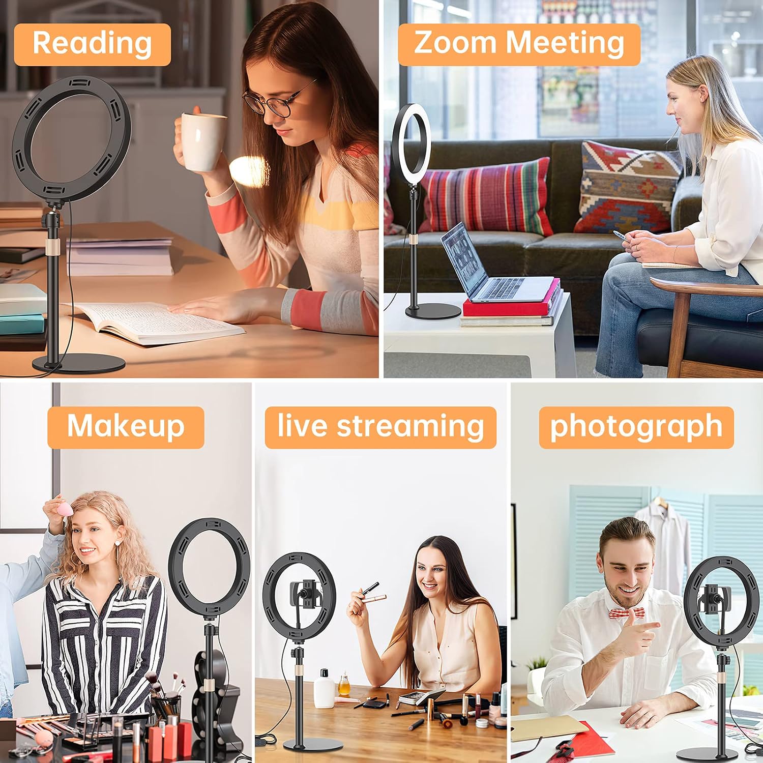 10.2" Selfie Ring Light with AI Alloy Stand - Cellphone Holder for Makeup/Social Media Live Stream, GH DYNAMICS Dimmable LED Desk Ringlight for Tiktolk YouTube Photography/Videos