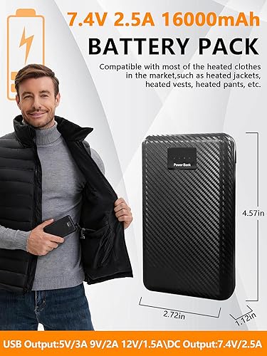Miniatura 6 de Paquete de batería de chaleco calentado, batería recargable de 7.4 V 16000 mAh para chaquetas de calefacción, cargadores portátiles de 5 V9 V12 V