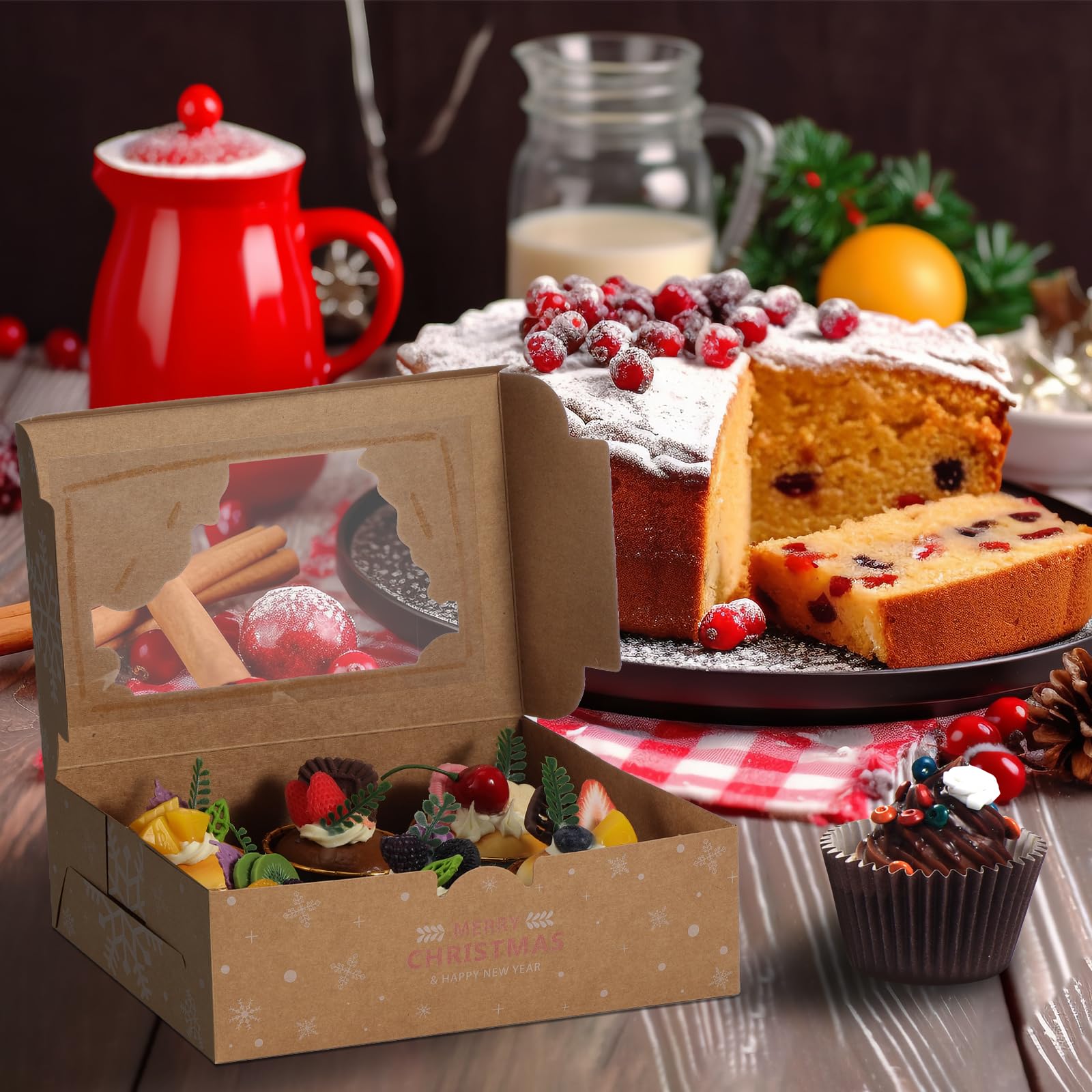 TsunNee Świąteczne pudełka na babeczki, 6-otworowe pudełka na muffinki z wkładkami, pudełka na smakołyki, pudełka na prezenty, ciasteczka, pudełko do pieczenia na Boże Narodzenie, ciastka, ciastka