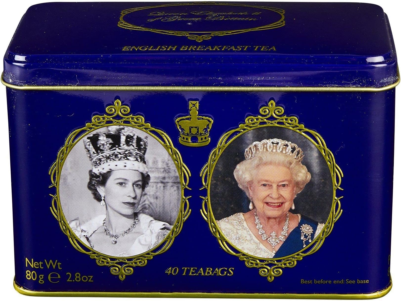 English Tea, 40 English Breakfast Tea Teabags in Queen Elizabeth II of Great Britain Tin