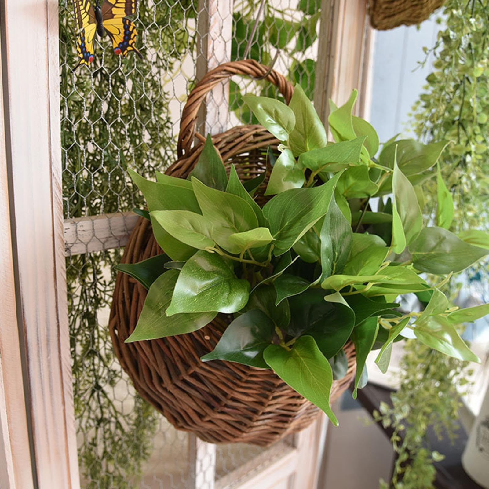 Fioriera artigianale in rattan, vaso da fiori in salice fatto a mano, vaso da 30 cm con retro , cestino da parete in fibra naturale, contenitore da appendere con stile intrecciato, supporto per