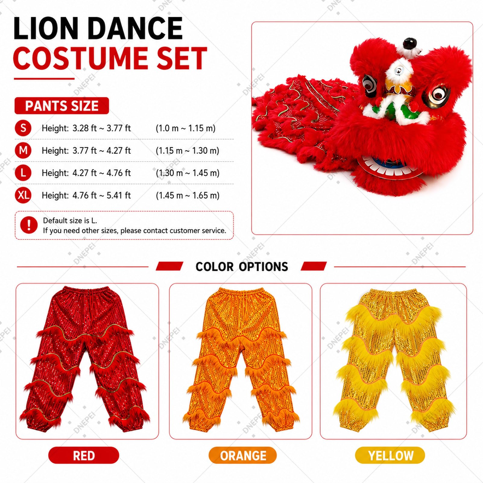 Set di Accessori per la Danza del Leone (Arte Popolare Cinese) 9in-Yellow+2Pants