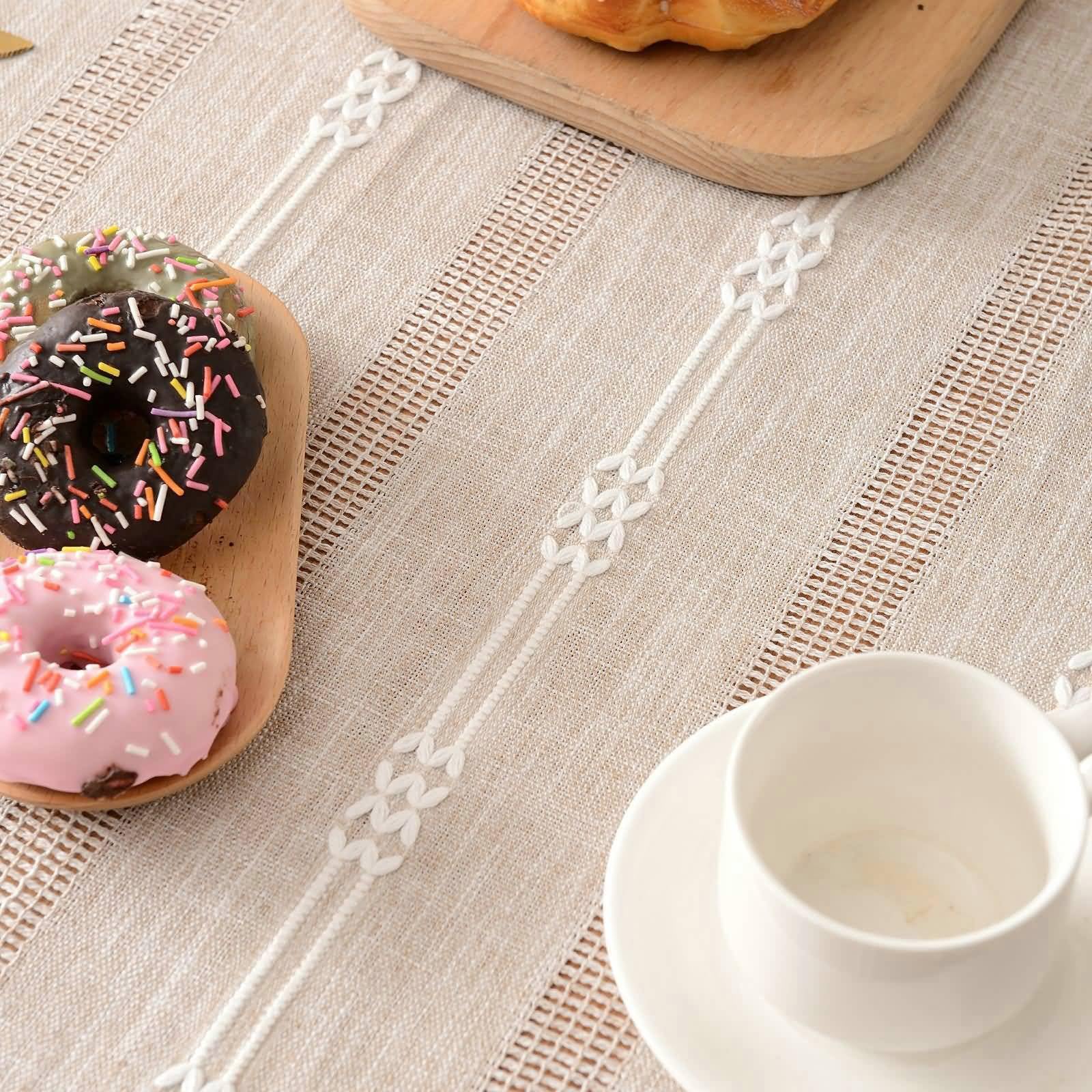 Polyester-Leinen Tischdecke Rechteckig Abwaschbar, Kaffee | 140x180cm