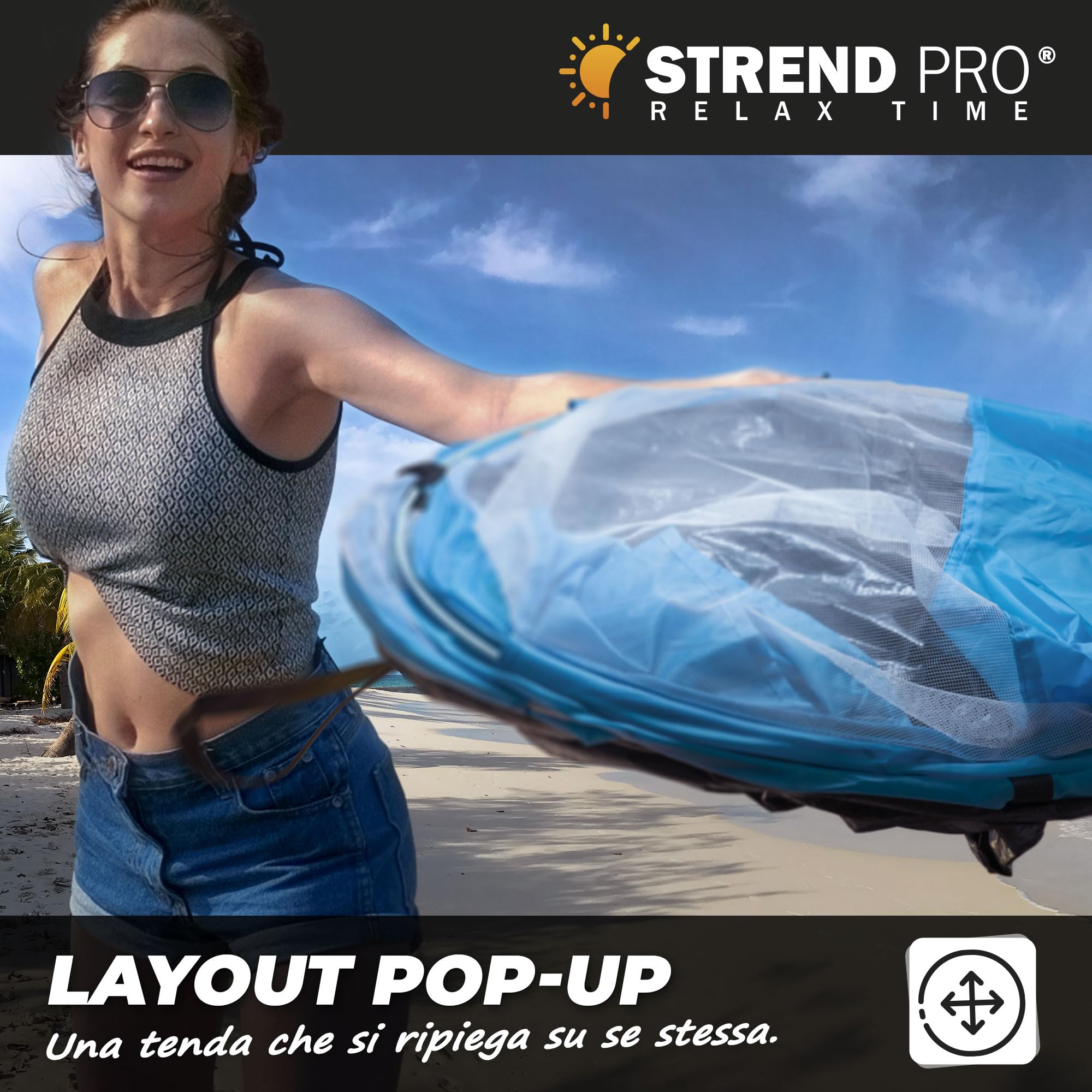 STREND PRO Mini tenda pop-up 190x120x90 cm – Piccola tenda da spiaggia, tenda a lancio con protezione UV, per bambini, giardino, parco e spiaggia