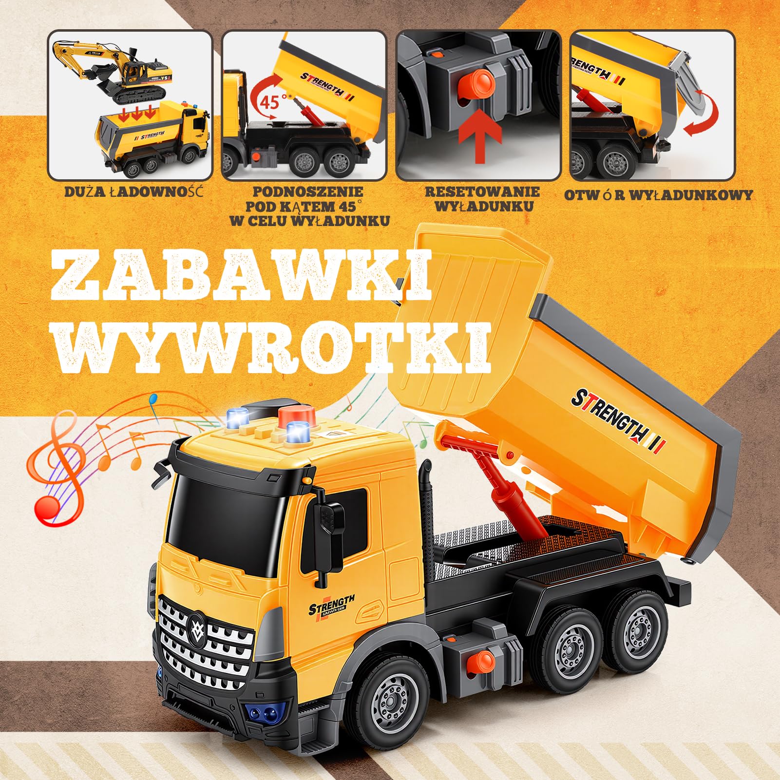EUCOCO Zabawki Dzieci W Wieku 3 4 5 6 7 8 Lat, Ciężarówka Z Przyczepą Do Przewozu Samochodów I Koparka Zabawki Dla Chłopców I Dziewczynek Prezent ChłopcaPojazdy Budowlane Pprezent Urodzinowy Chłopca