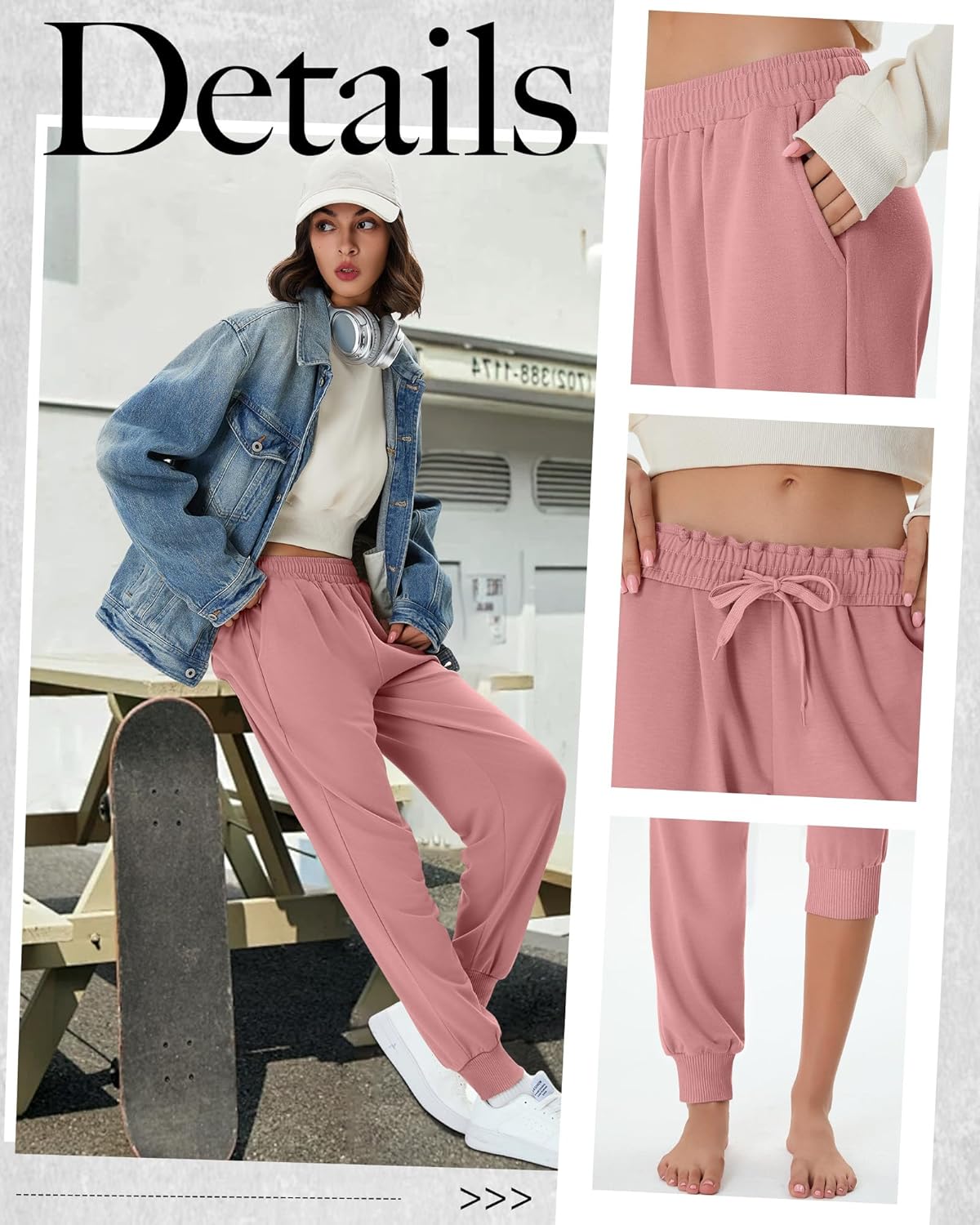 3 Pack Women's Joggers Pants, Cozy High Waist Sweatpants Tapered Drawstring Yoga Casual Lounge Pants with Pockets - Image 2