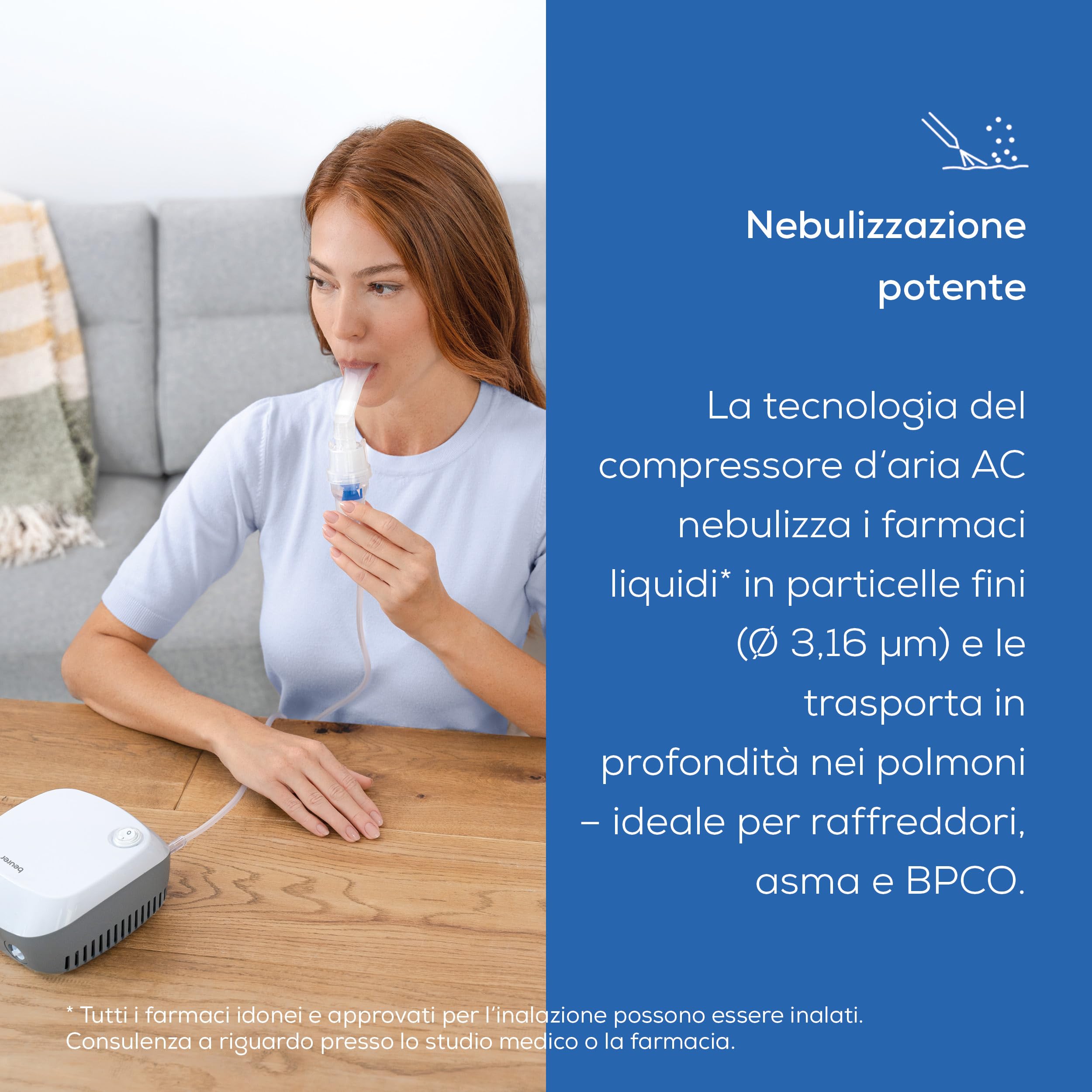 Beurer IH 18 Aerosol ad aria compressa con compressore CC per inalazione e trattamento delle vie respiratorie superiori e inferiori, per adulti e bambini, bianco, set accessori completi da 8 pezzi