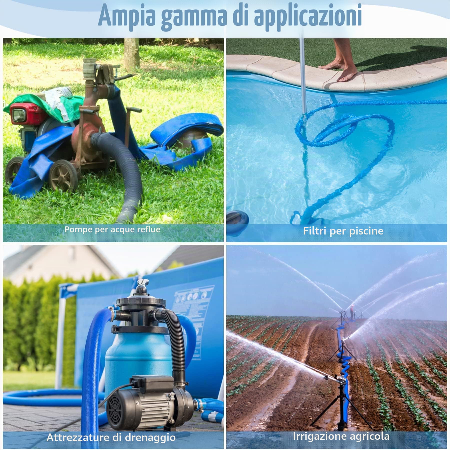 Tubo per Controlavaggio per Piscina, 5CM x 10 M Tubo Flessibile di Scarico Piatto, Tubo di Scarico per Controlavaggio con 2 Clip, Tubo Piatto in Tessuto PVC per Pompe Sommerse e Pompe dell'Acqua