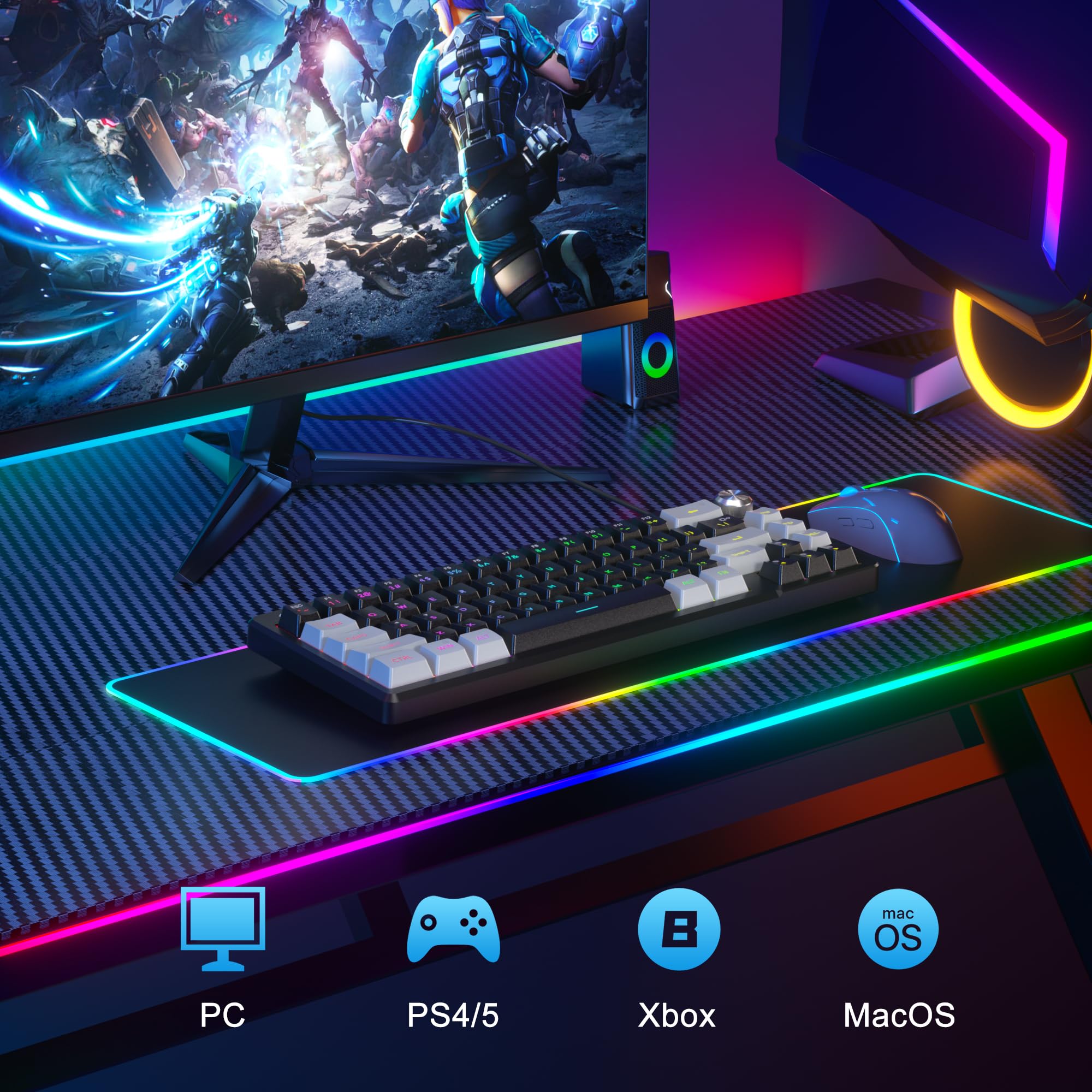 MageGee Mini 60% Gaming Keyboard, RGB Backlit 68 Key Ultra-Compact Keyboard, TS68 Ergonomic Waterproof Mechanical Feeling Office Computer Keyboards for PC, MAC, PS4, Xbox ONE Gamer view 5