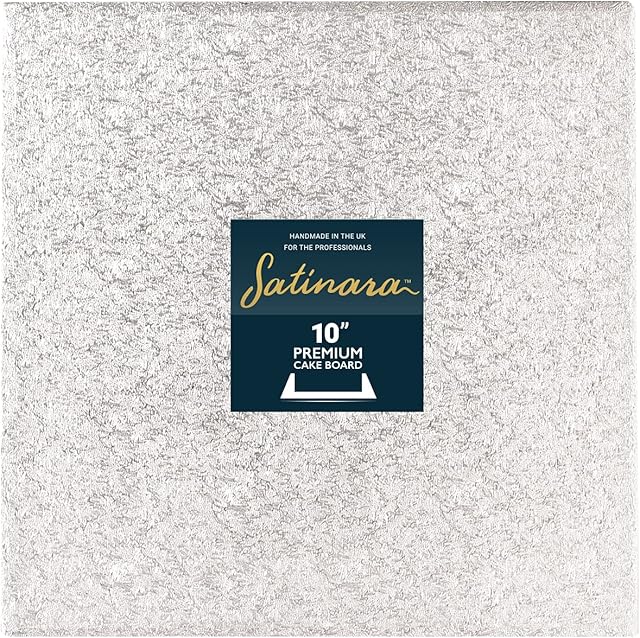 Satinara Cake Board, Cake Drum, Individually Wrapped, Silver Foil Covered, 12mm thick - 10 Inch Square, Single, 88404