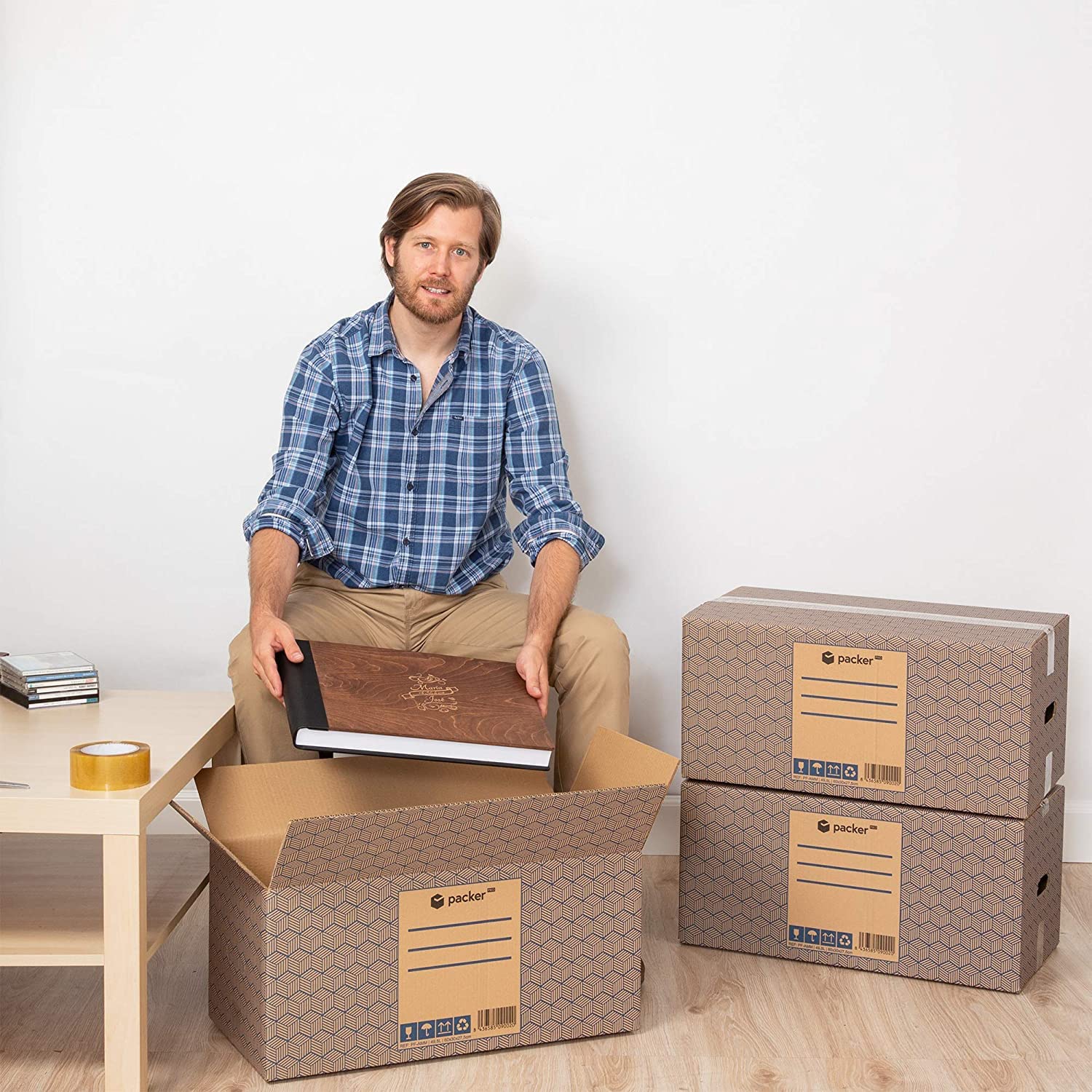 packer PRO Pack Mudanza con 5 Cajas Carton Mudanza 60x40x40cm, 10 Cajas Carton Mudanza 43x30x25cm, Cinta Adhesiva, Rollo de Burbujas para Embalaje, Rotulador Permanente