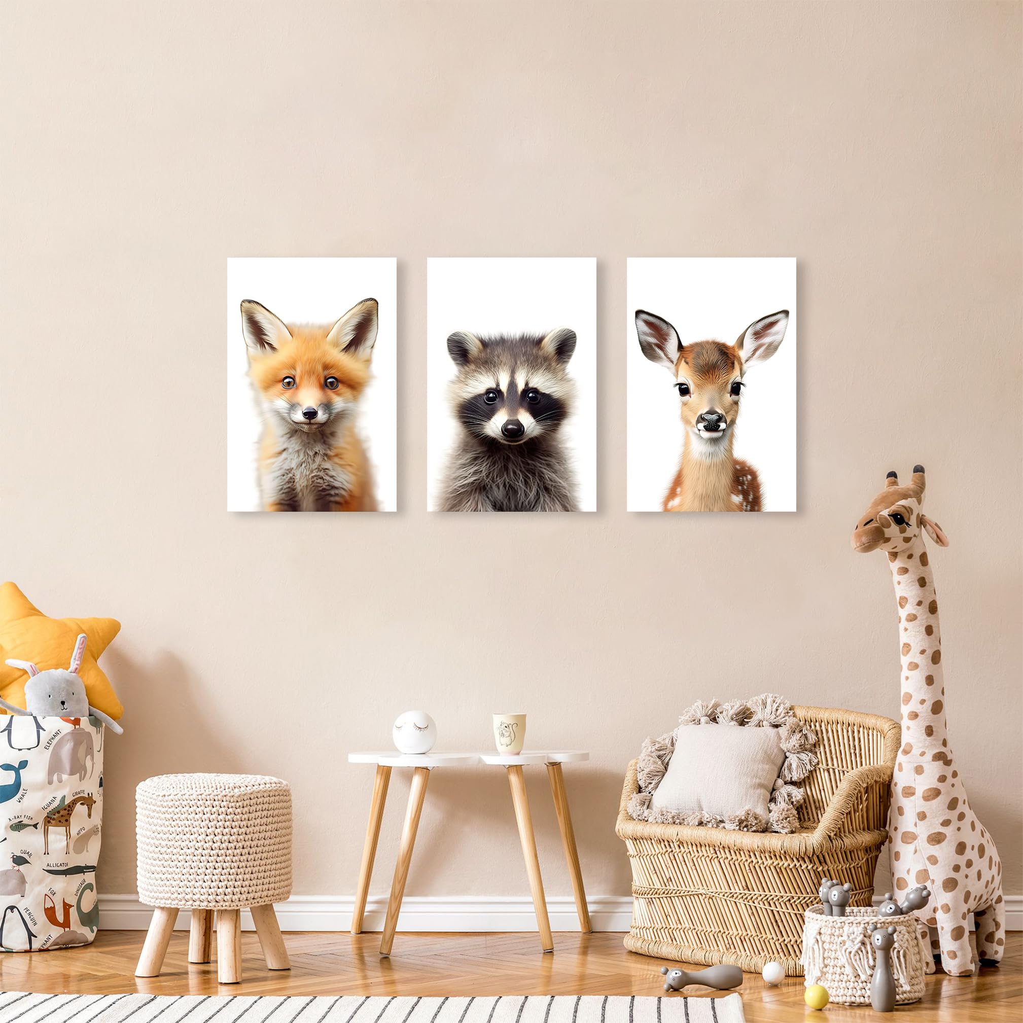 Animals Wall Art Prints For Nursery - Rabbit Bear Owl Canvas Painting Set Of 3, 11x14 Inches, Ready To Hang - View #5
