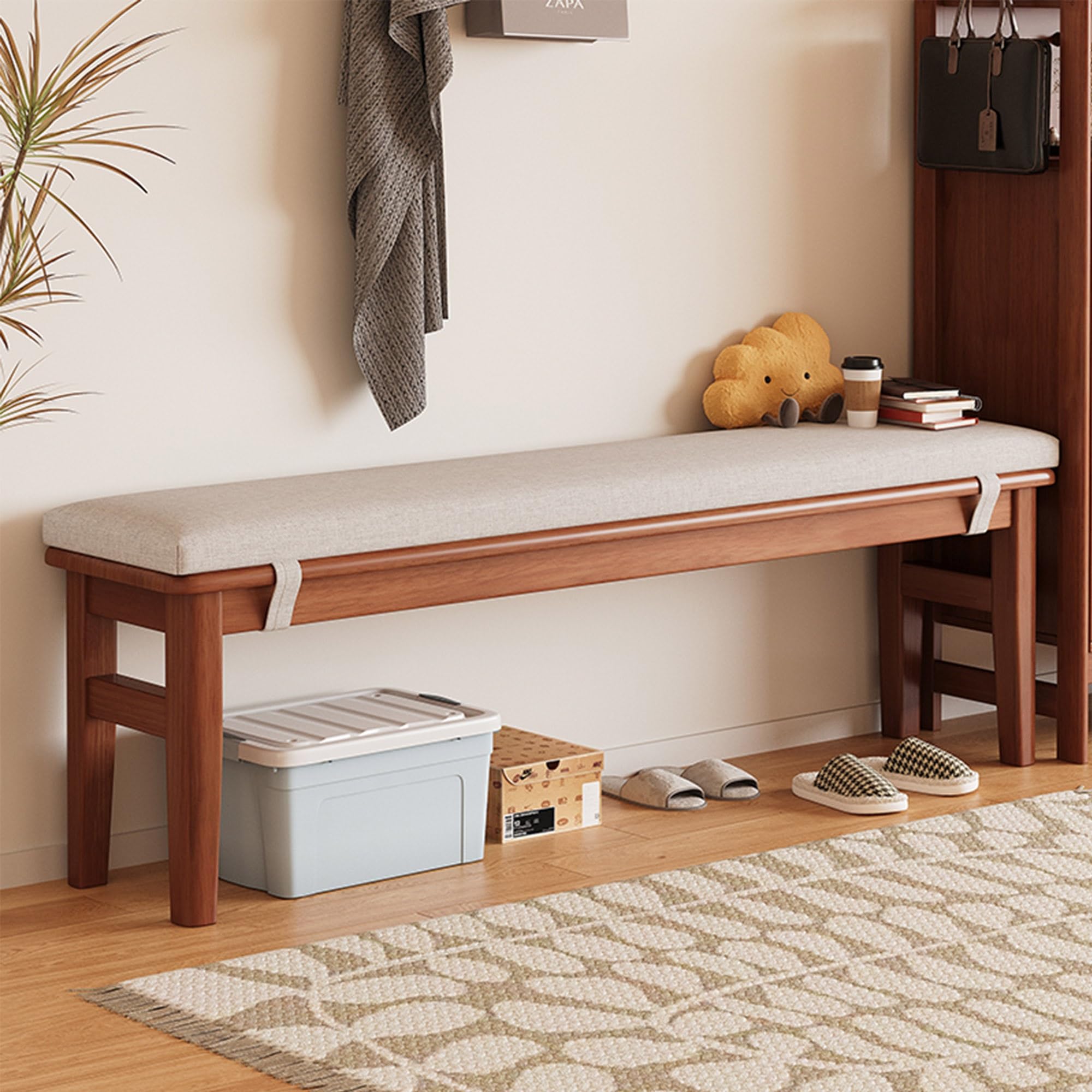 Banc de salle à manger en bois de noyer 120 cm avec coussin amovible