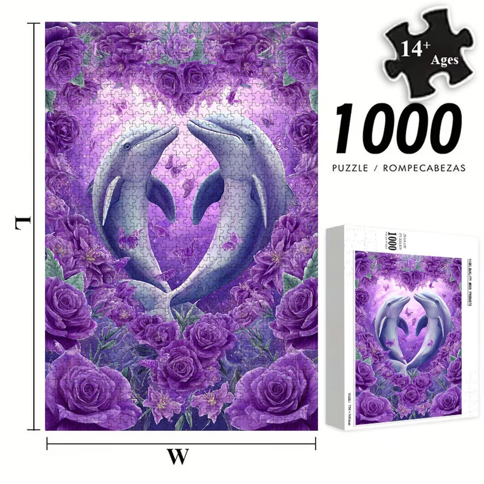 5000 Pezzi Puzzle Adulti - Delfino & Rose - Fabbricazione in Legno Robusto (Forma Classica) - Decorazione Murale con Poster - Prodotto Riservato ad Adulti e 14 Anni in Su (181x105cm) P3#958