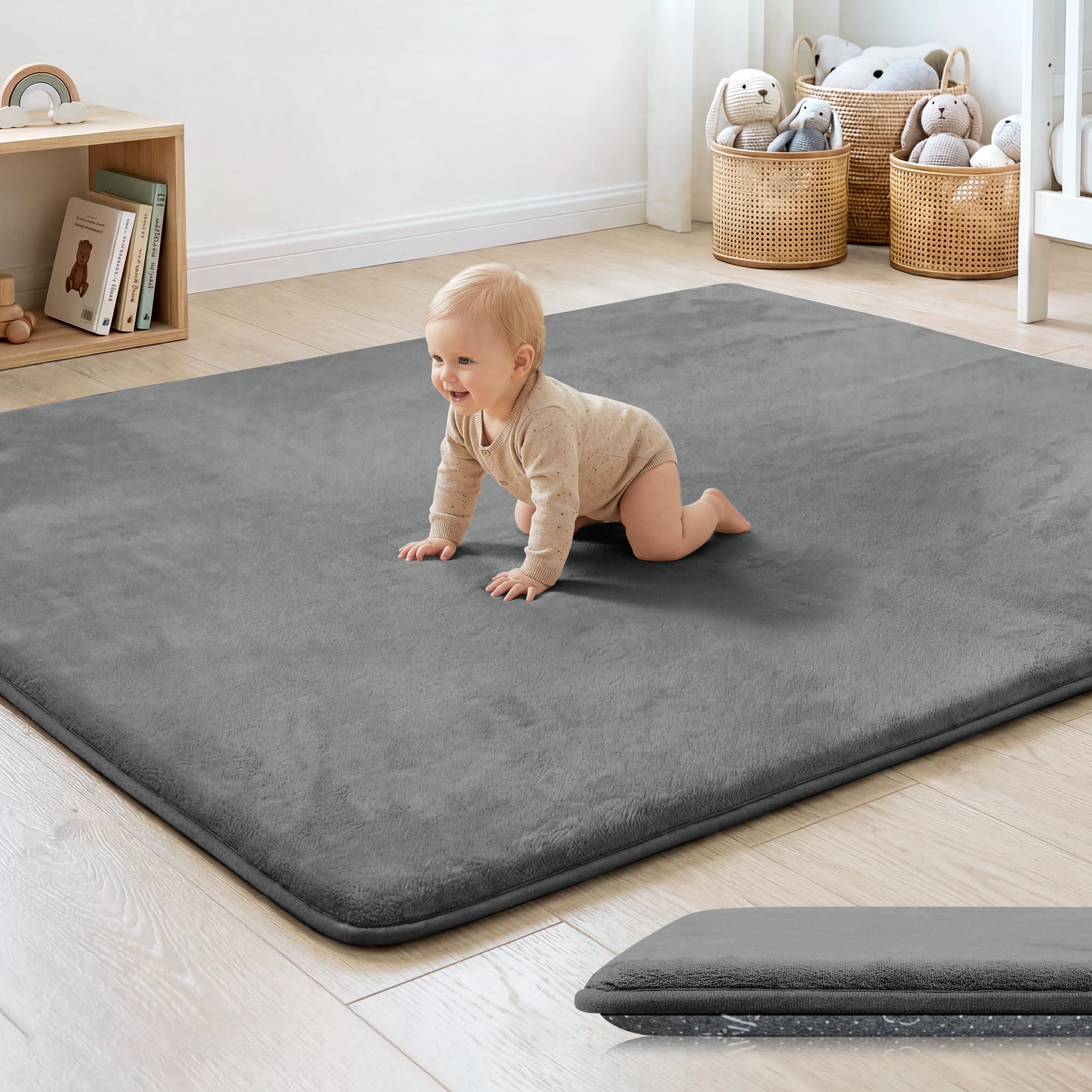 Photo 1 of PAPAMAT 1.3" Thick Baby Floor Play Mat 79x158 Padded Foam Playmat Dark Grey