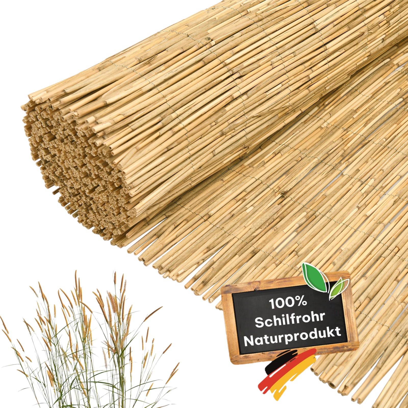 Schilfrohrmatte Sichtschutz in 12 Größen | 180x300 cm | Sichtschutzmatte aus Schilfrohr für Balkon, Garten und Terrasse | natürlicher Zaun Sichtschutz