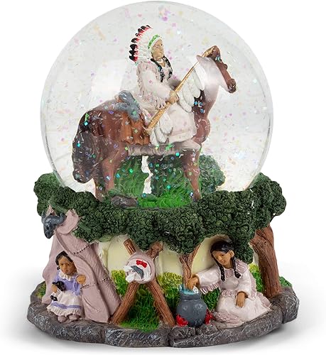 Elanze Designs Native American Chief 3.937 in resistente viento hasta música purpurina agua nieve globo mesa decoración juega sintonía libre como el