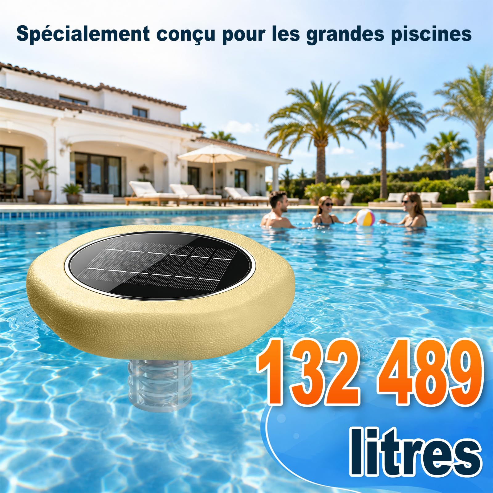 Ioniseur Piscine Solaire Purificateur, Piscine à Energie Solaire Clarificateur, Flotteur Autonome, Idéal pour Les piscines Hors-Sol, Les piscines encastrées, Piscine Solaire pour Extérieure