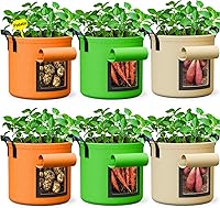 RVZHI 10 Gallon Potato Grow Bags 6 Pack - 350G Heavy Duty Fabric Pots with Handles, Flap & Labels for Potatoes, Veggies, Flowers