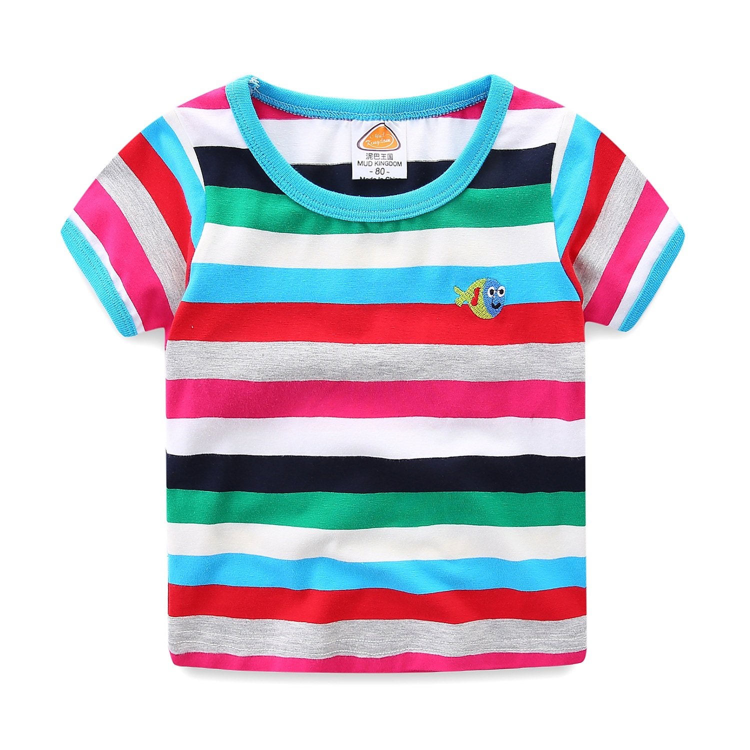 Mud Kingdom Boys Girls T-Shirts Rainbow Stripe Cotton Unisex Top