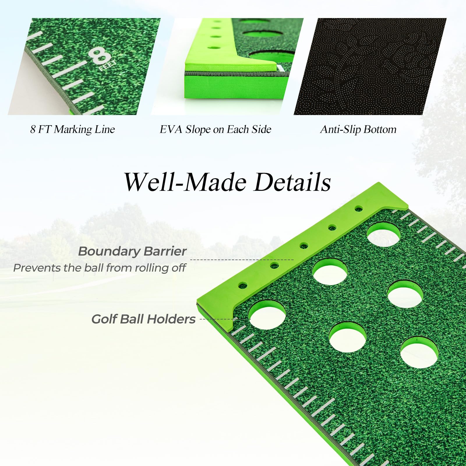 LIFEZEAL Tappetino da Golf Pieghevole, Tappetino per Colpire con 12 Buche, Alllenamento per Golf, Hitting Mat, con 2 Mazze da Golf Telescopiche, 6 Palline, Borsa, Professionisti e Appassionati