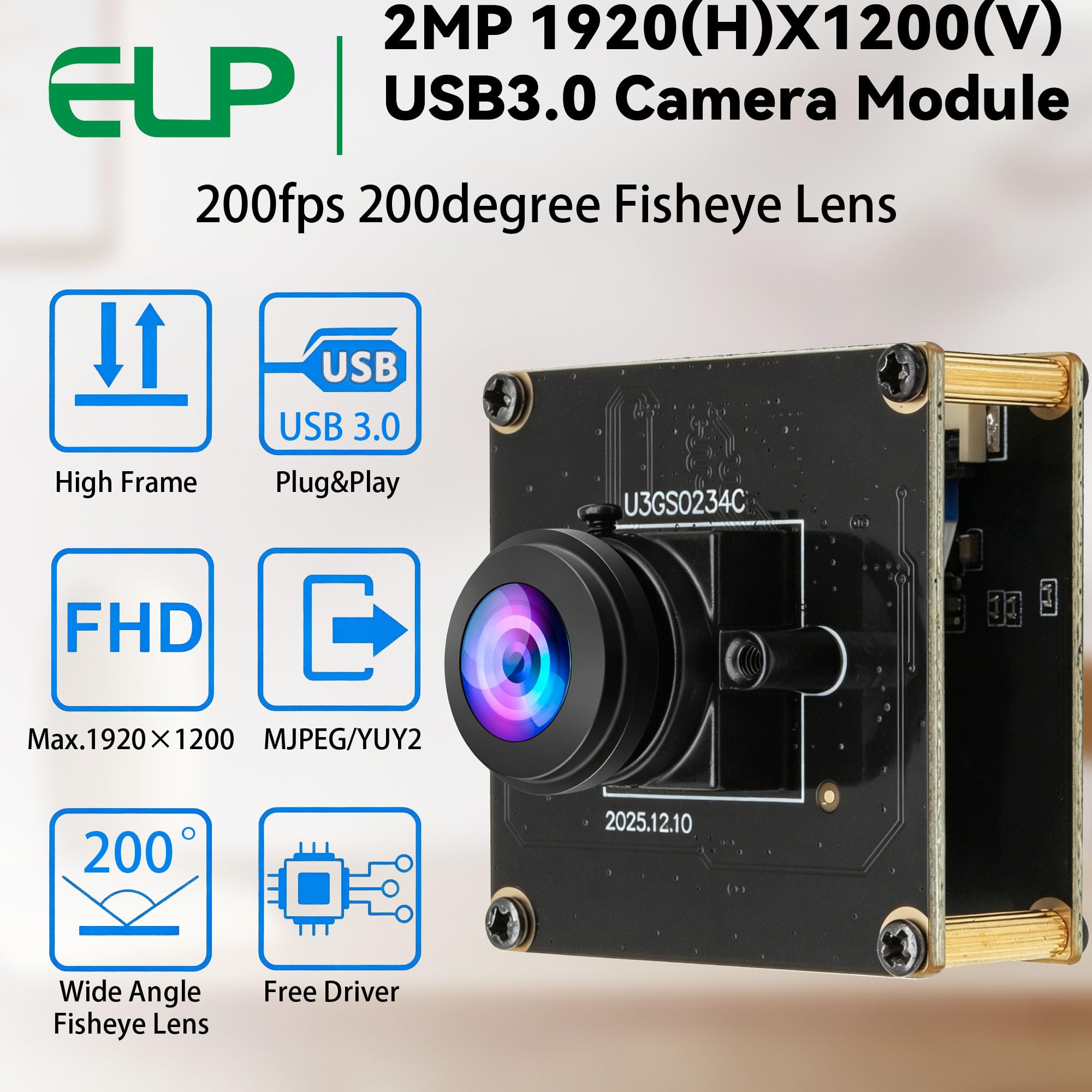 Amazon.co.jp: ELP 高速 200FPS グローバルシャッター USB3.0 魚眼