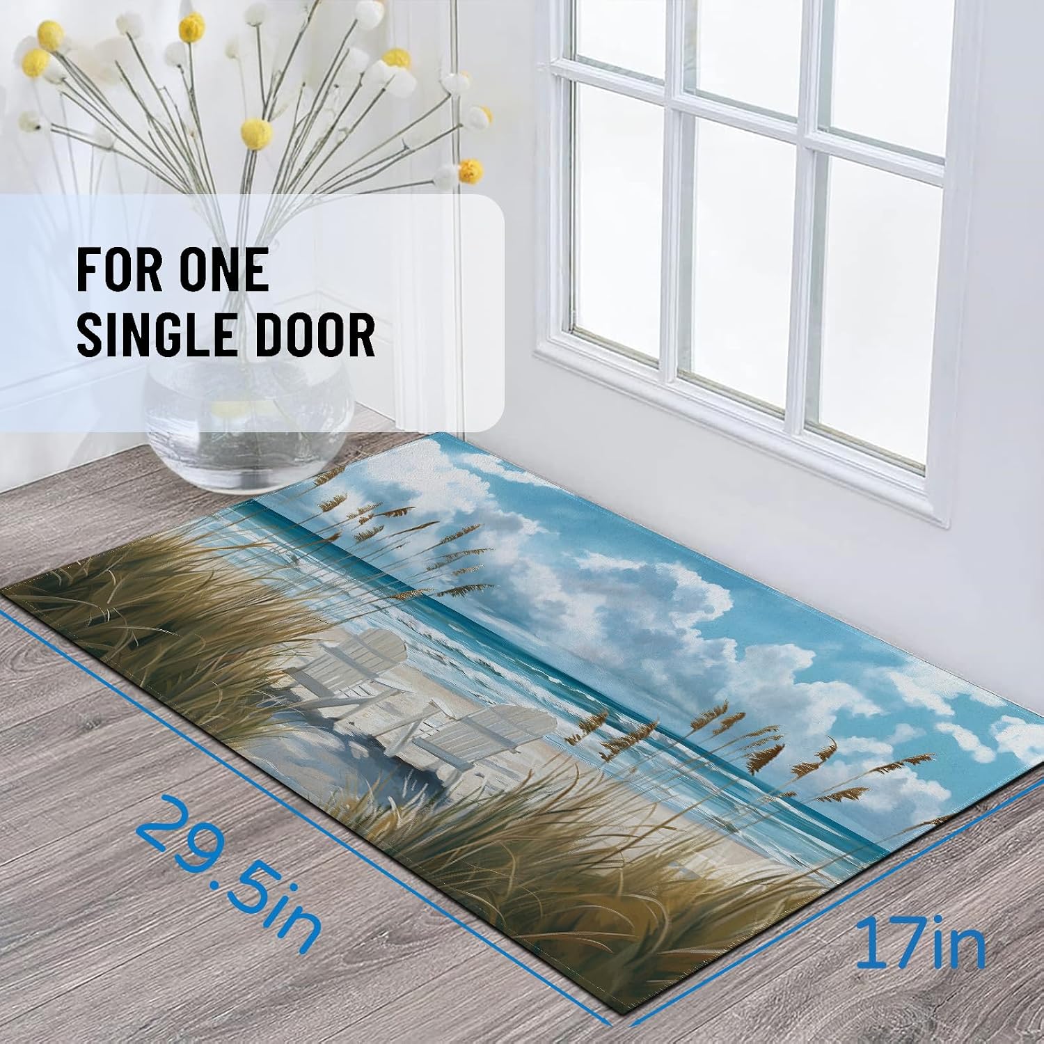 Beach View Indoor Door Mat 29.5x17in,Non Slip Backing Coastal Ocean Floor Mats,Non Woven Entryway Rug,Welcome Rugs Decor,for Entrance Inside Porch Bedroom Kitchen,Practical Doormats Gifts