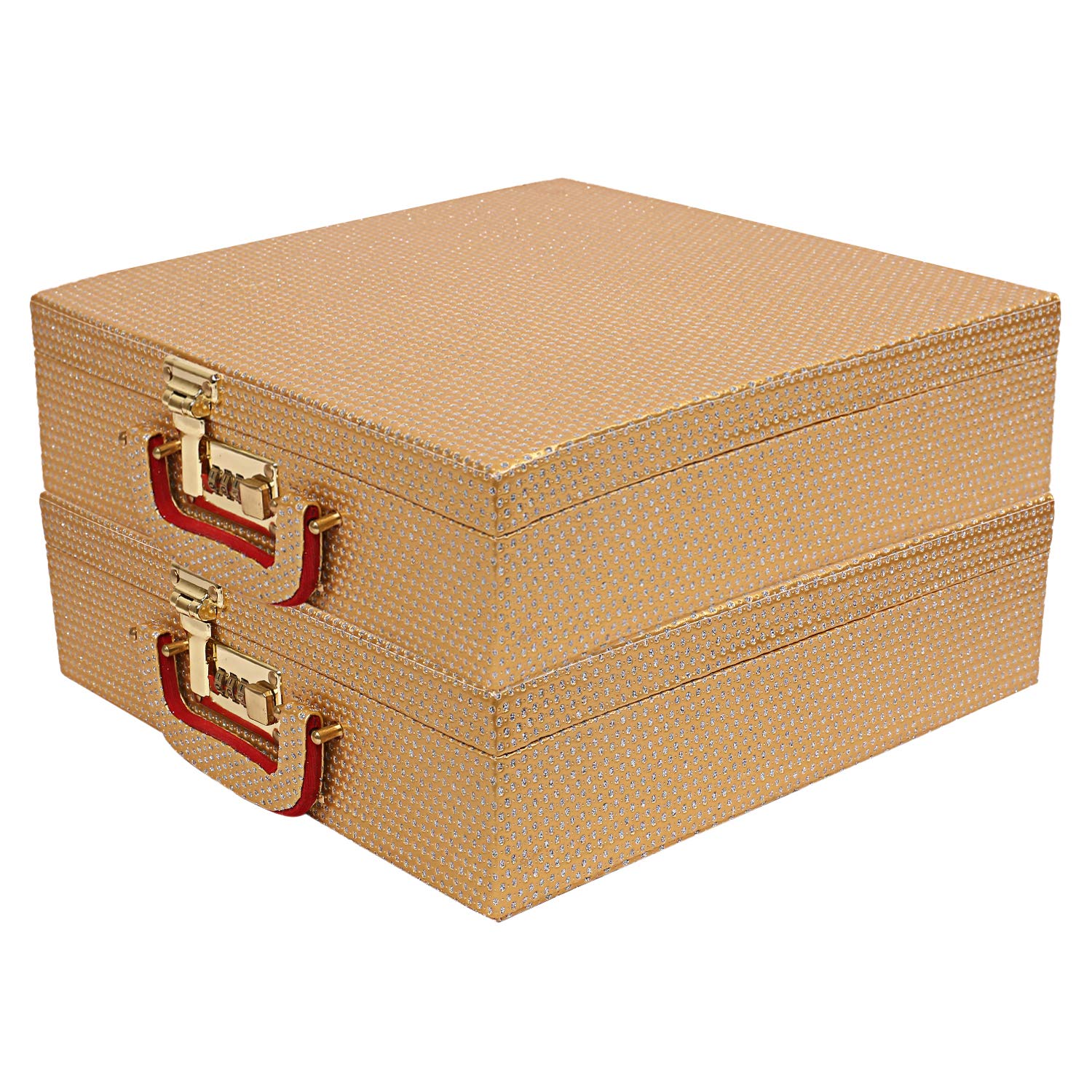 Kuber Industries Wooden 2 Pieces Four Rod Bangle Storage Box (Gold),CTKTLUG894
