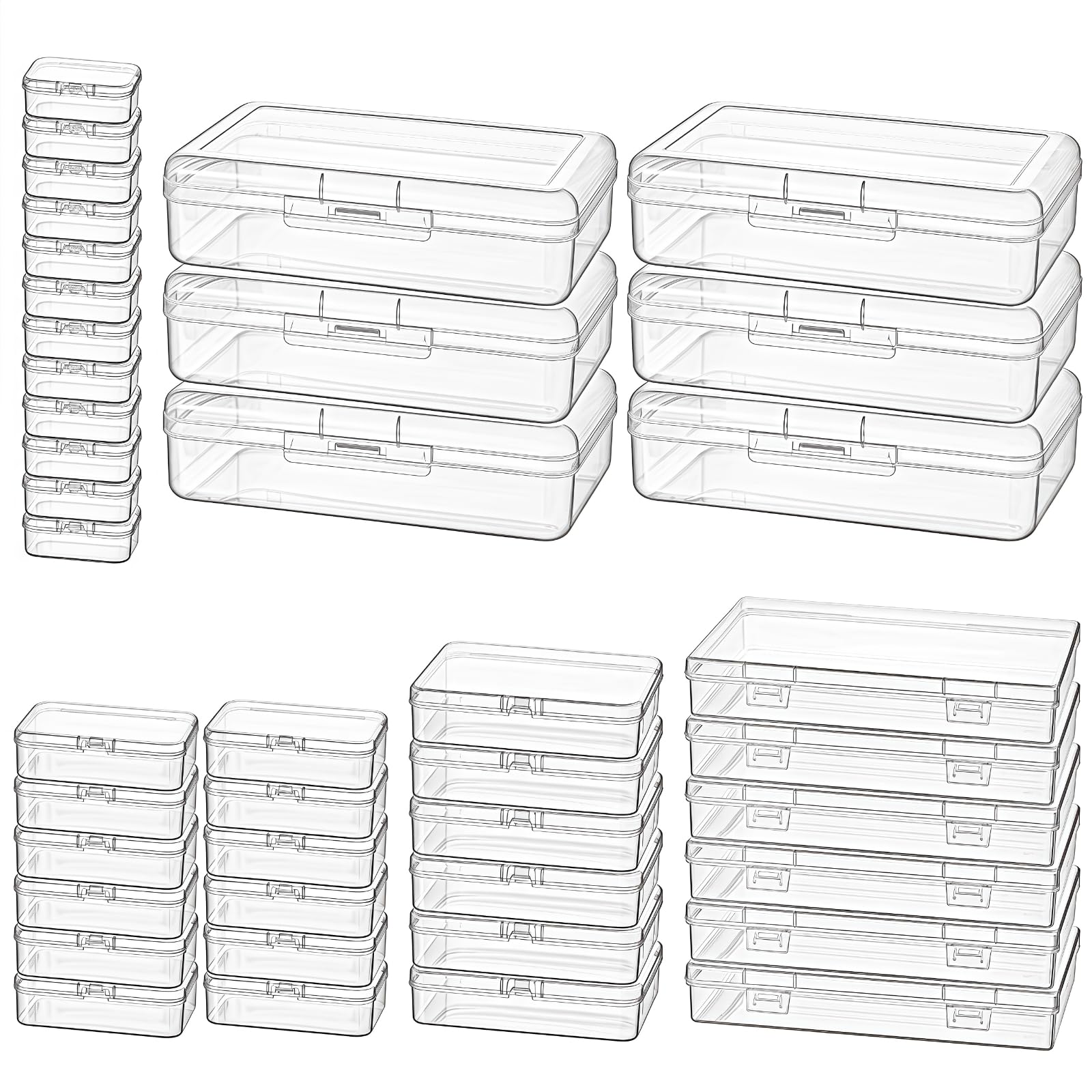 Thintinick 42 Pack Rectangular Mixed Sizes Clear Plastic Storage Containers Box with Hinged Lid for Beads and Other Small Craft Items