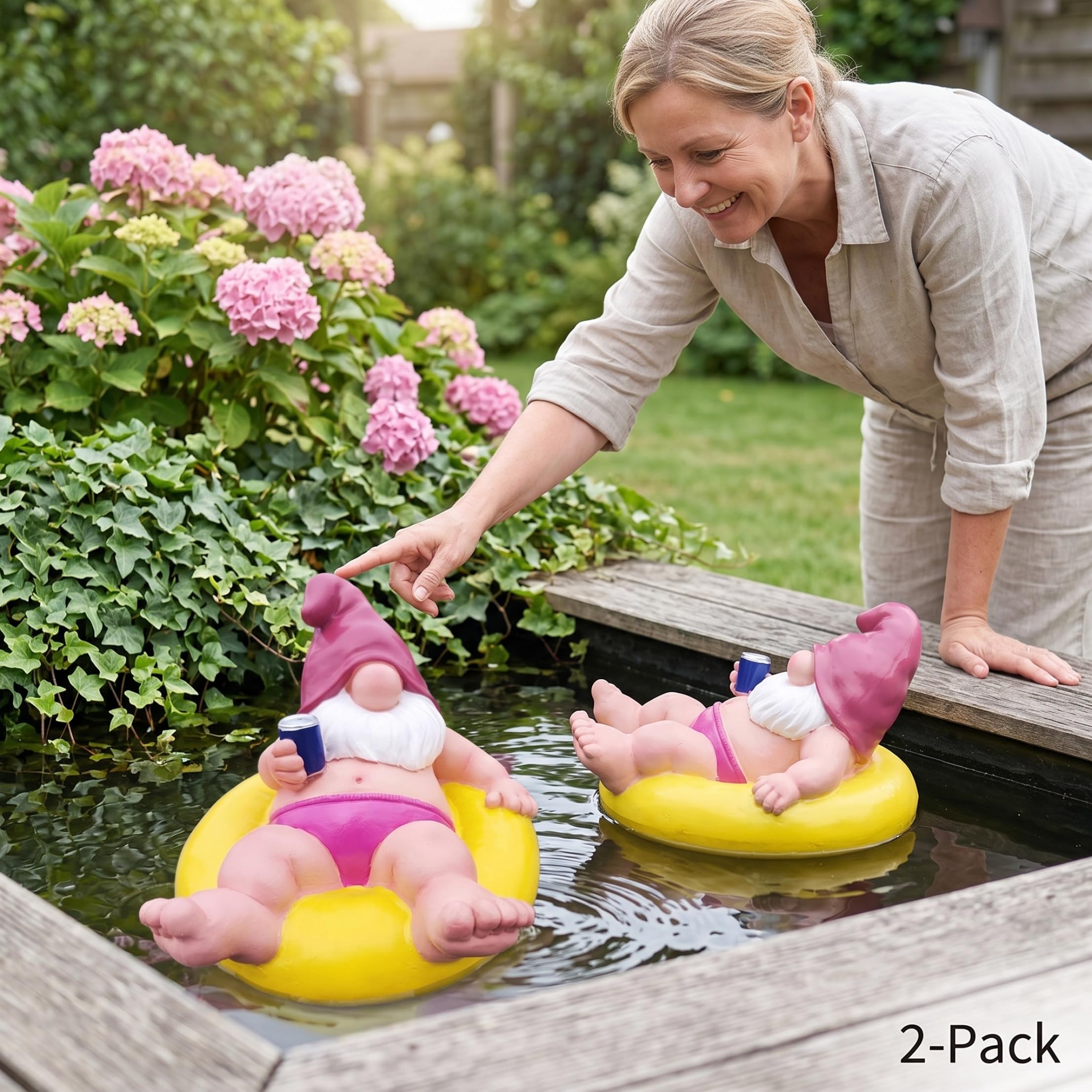 Statues, Nains de Jardin drôles, décoration de Jardin Nain Flottant, Figurine Nain d'été en résine imperméable pour Piscine, étang et Patio, Jaune