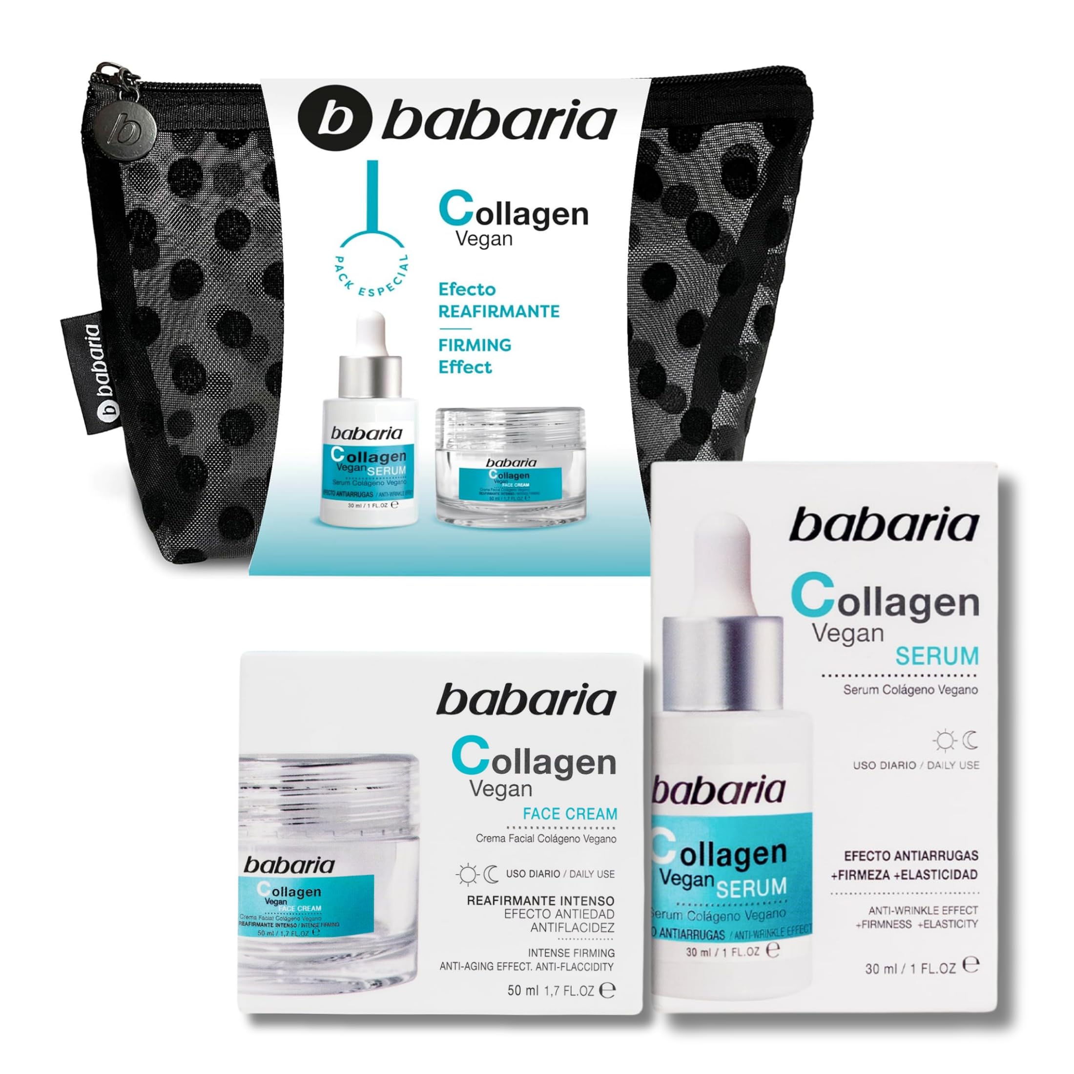 Babaria - Pack regalo Mujer Colageno | Rutina Facial de Sérum Colageno Facial 30 ml y Crema Facial Reafirmante 50 ml | Colágeno Vegano | Reafirmante | Antiarrugas y Antiflacidez | Coffret Mujer