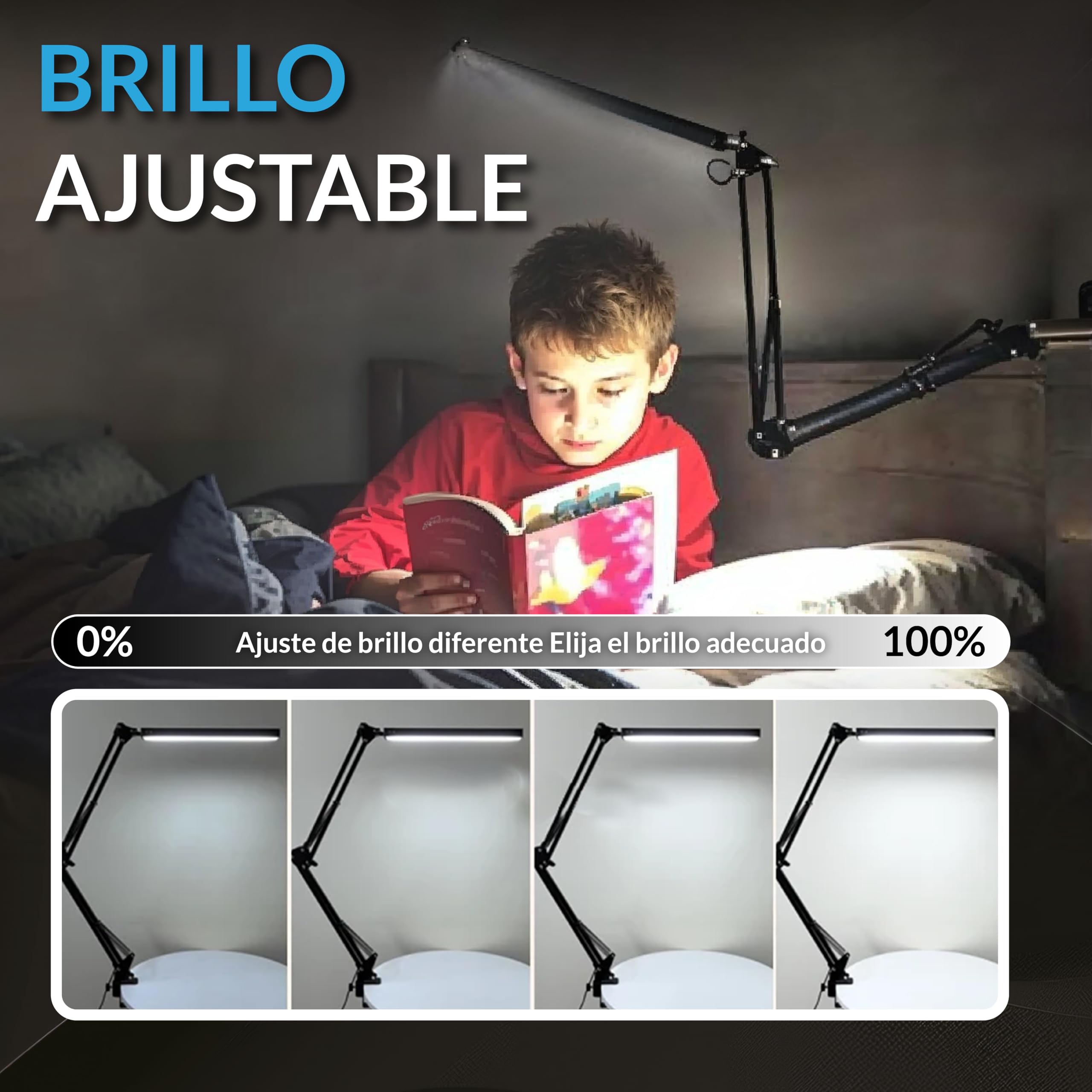 Lampara Escritorio I Flexo LED | 110Cm 5 Modos de Color 12W | Función de Memoria I 11 Niveles de Brillo 1300 LM | Para Oficina Estudiar Salon | Candeeiro de Mesa I Color Blanco.