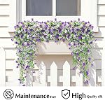 Artificial Flowers for Outdoors,8PCS Hanging Outdoor Faux Plants,UV Resistant Fake Flowers for Outdoor Planters,Realistic Fake Plants Spring Decor for Porch,Patio,Yard (PurpleWhite)