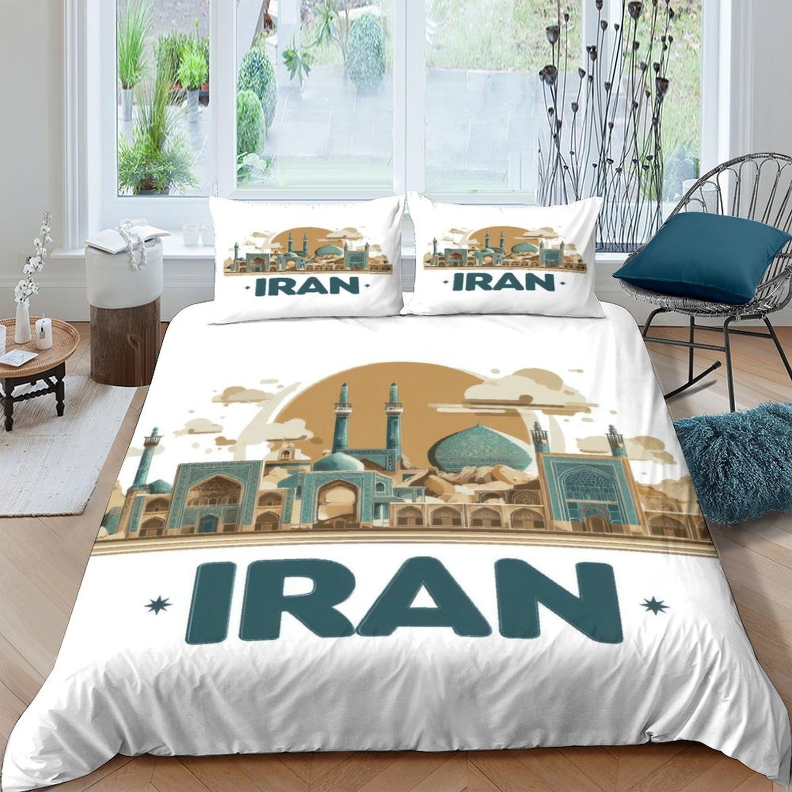 Ctjqhvkz Style-4 3D Printed Iran Landmark Fitted Sheet Microfiber Soft Anti-Slip City Skyline Bed Cover For Bedroom Guest Dorm Decor Single（135X200cm）