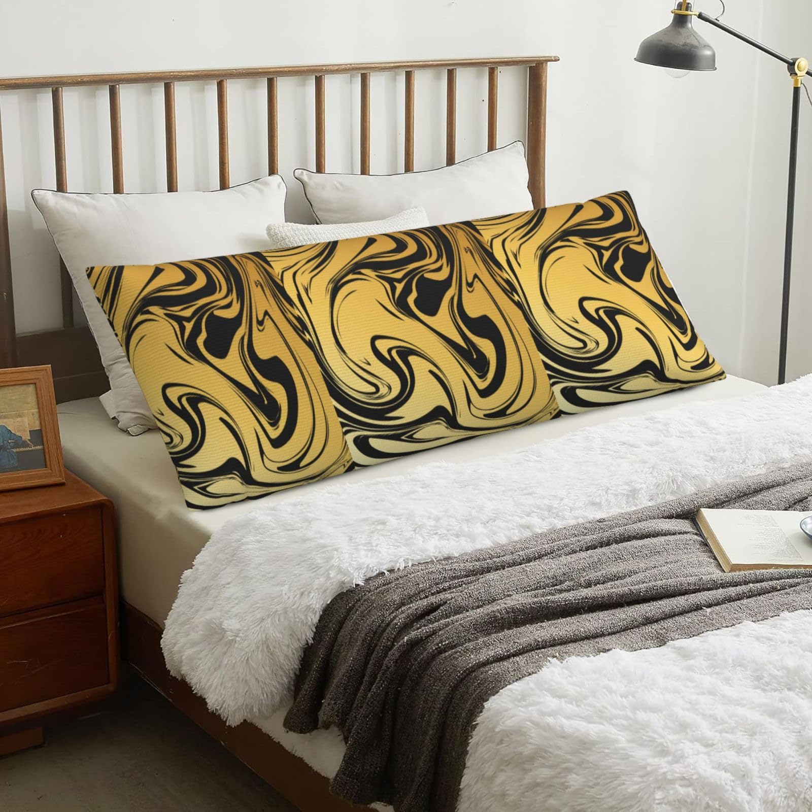 Marble Texture Copper, Body Pillow Cover with Zipper,Long Body Pillowcase 20 x 60 in