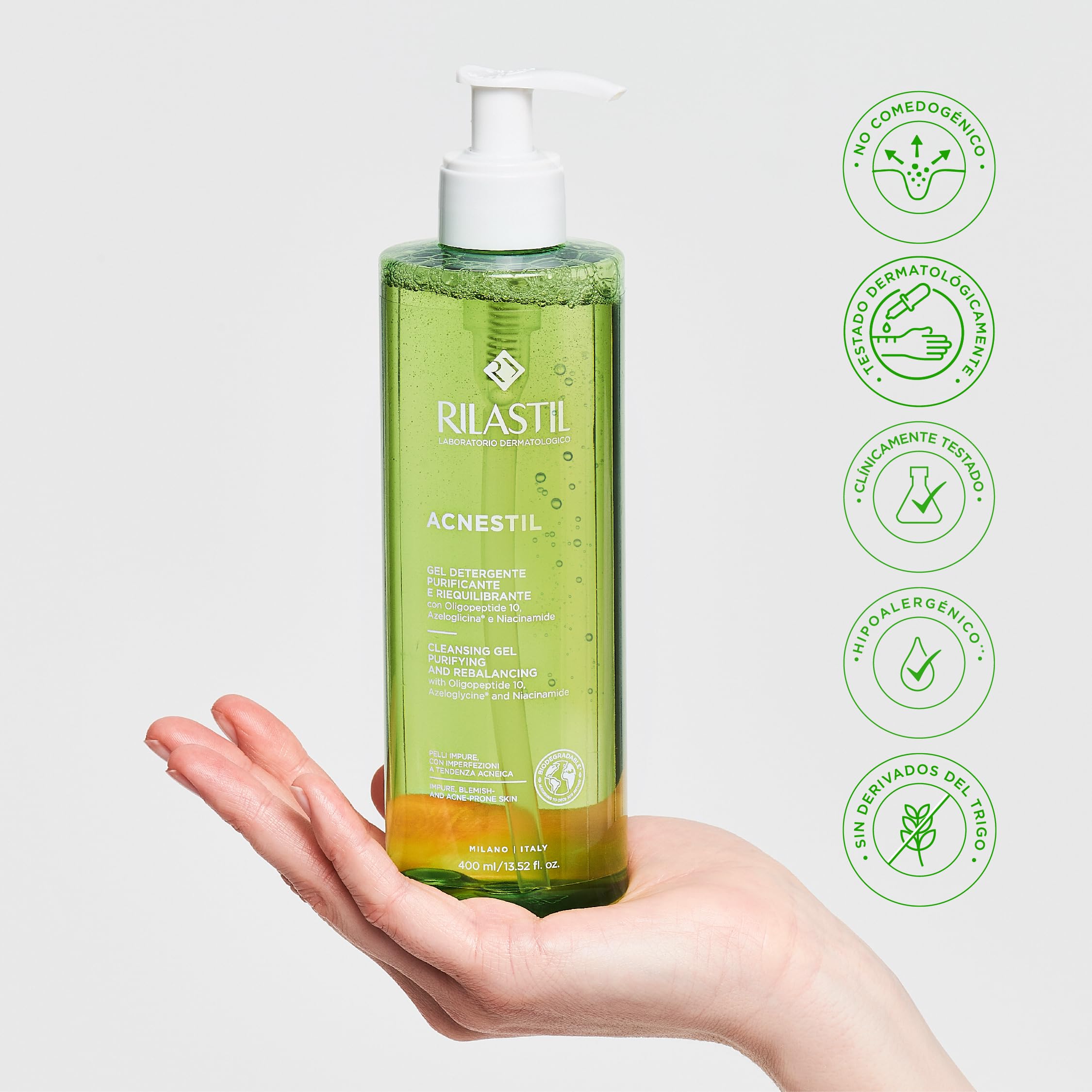 Rilastil Acnestil Gel Detergente Purificante e Riequilibrante per Pelli Miste Grasse con Tendenza Acneica Confezione
