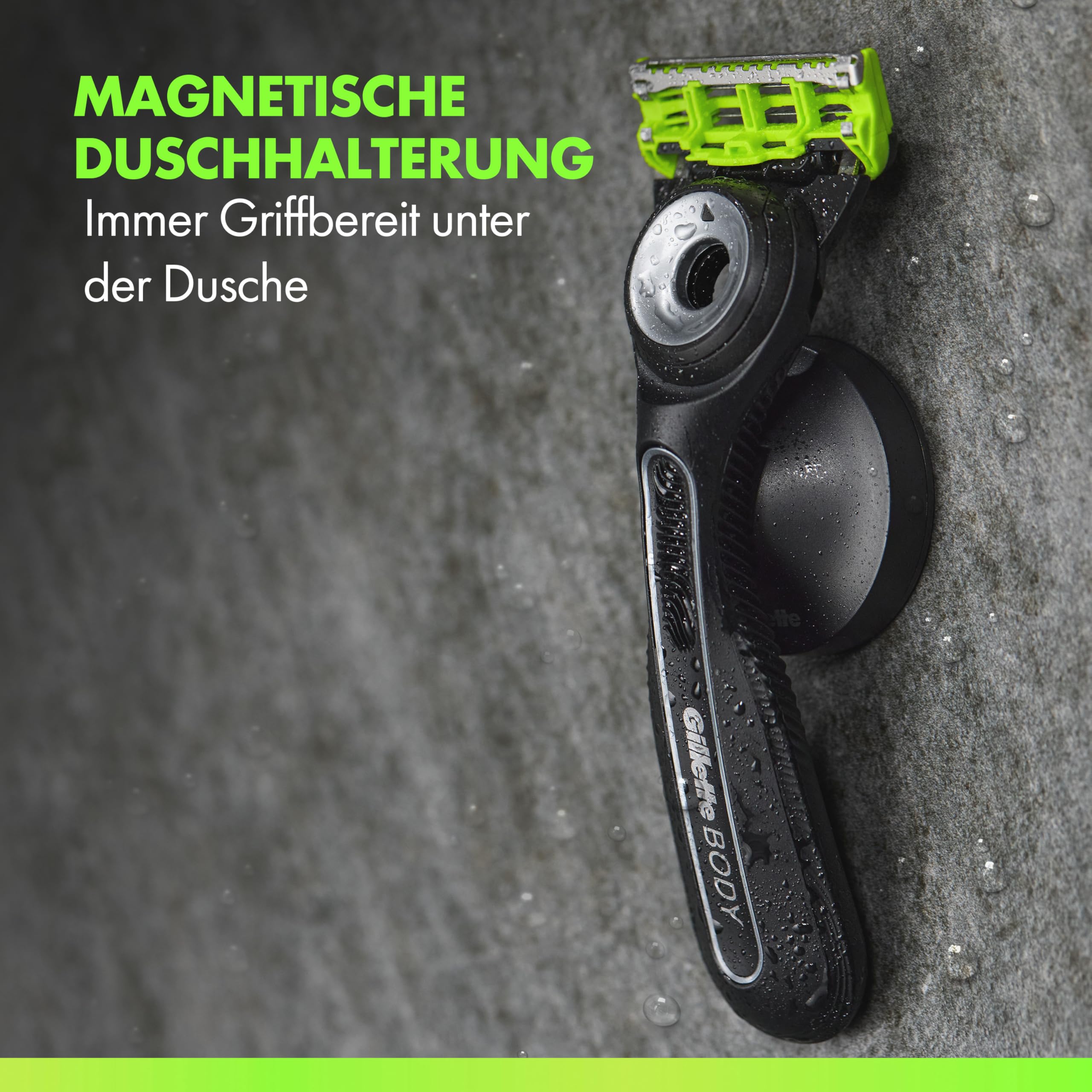 GilletteLabs Body & Intimate Rasierer Herren, Intimrasierer Mann mit Schutz gegen eingewachsene Haare und Irritationen — Inkl. Rasierhandstück für Körper und Intimbereich, Duschhalterung und 4 Klingen