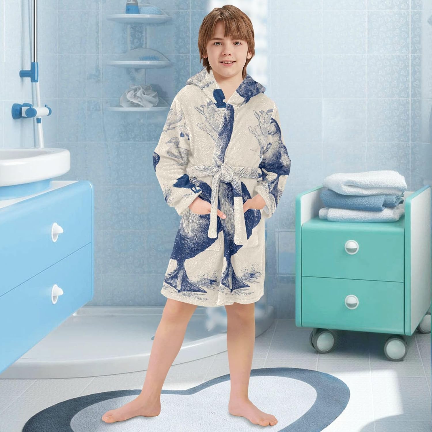 Bathrobe Hooded PJ Robe Soft Fleece Robe Pajama Sleepwears 2-12 Years